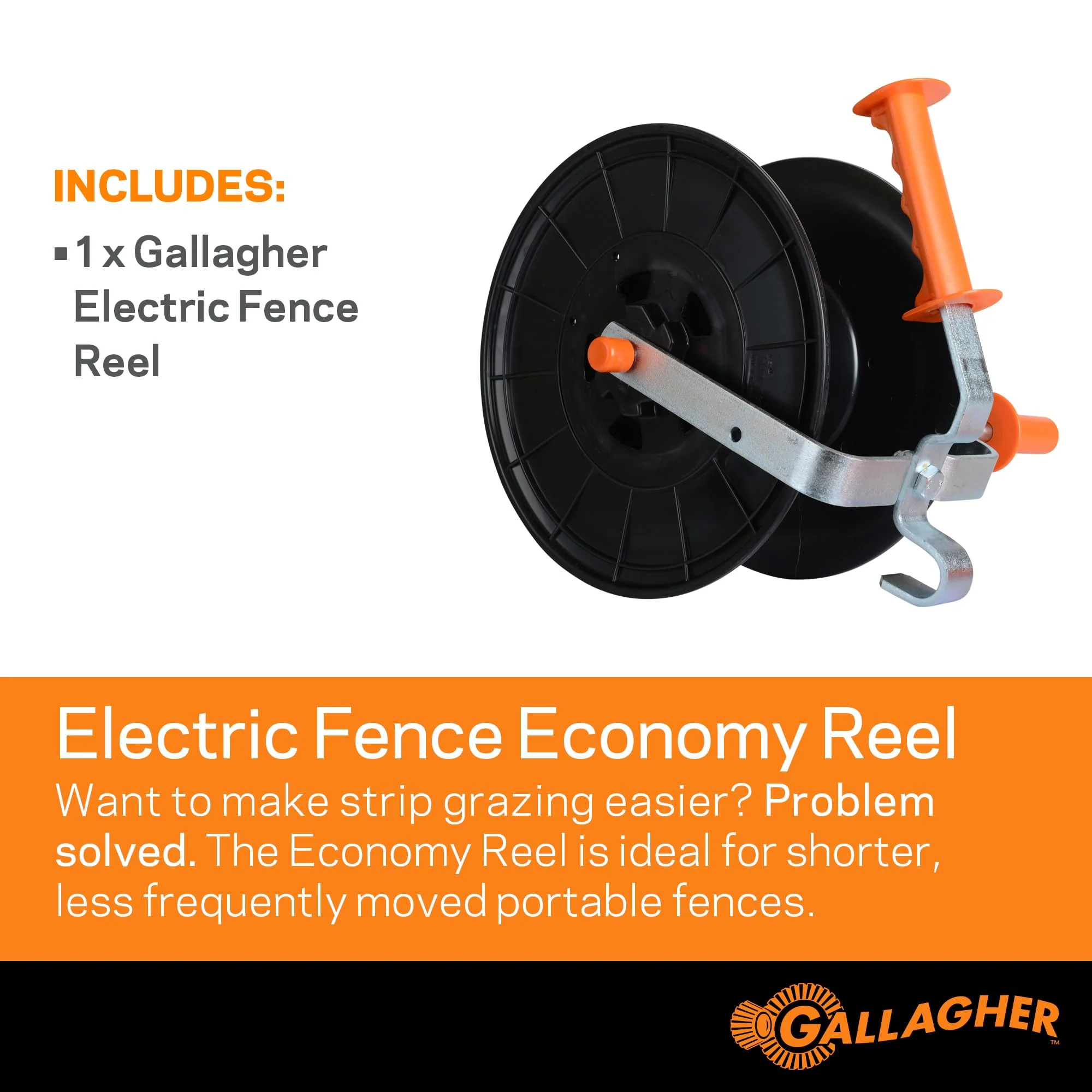 Gallagher Economy Electric Fence Reel | Holds 1640' Poly Wire and 656' of 0.5" Tape | Zinc Coated Frame | Positive Locking Ratchet Mechanism | UV Stabilized - Image 7