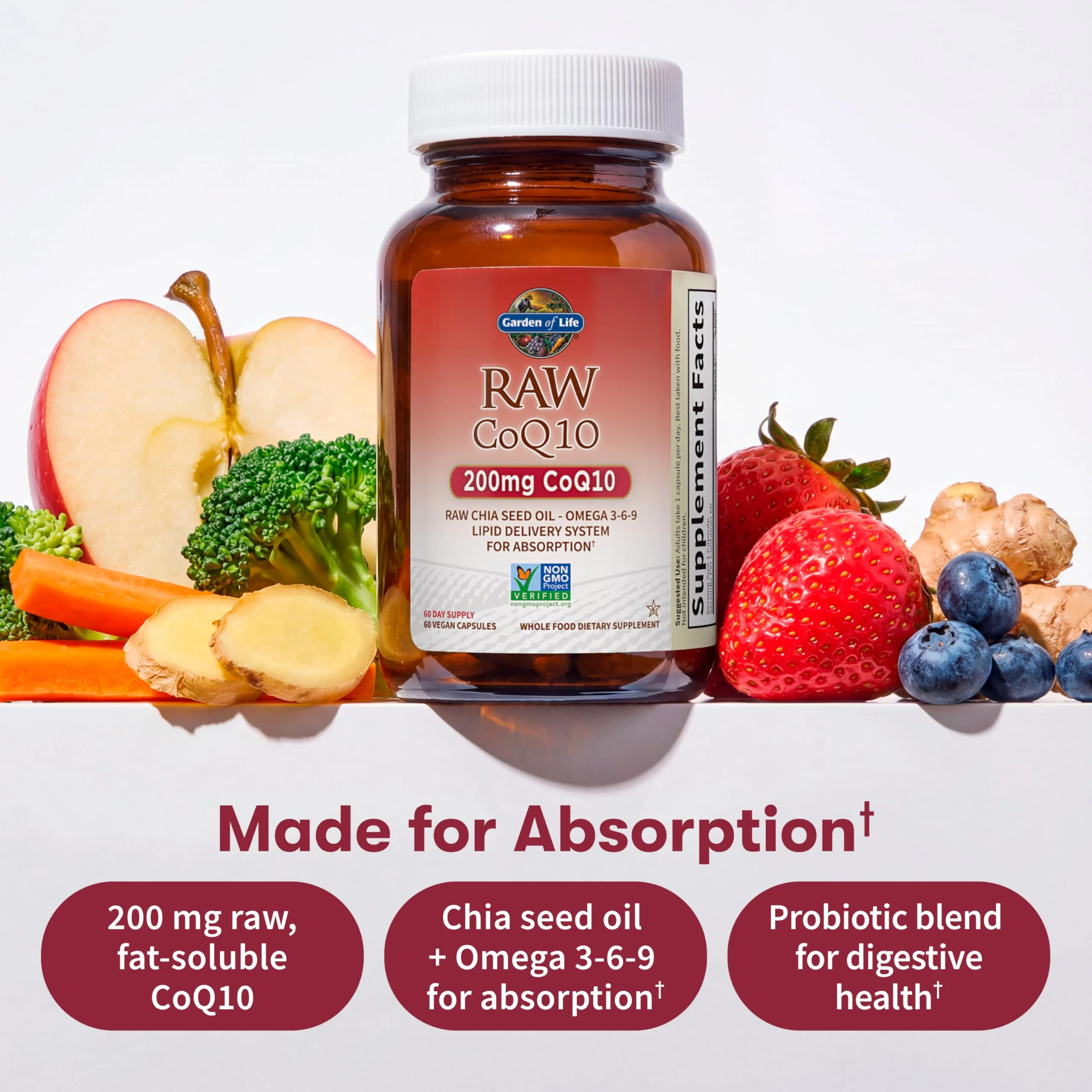 Garden of Life CoQ10 200mg, Vegetarian Omega 3 6 9 Supplement Raw Co Q 10 Chia Seed Oil, Whole Food Nutrition with Antioxidant Support, Coenzyme q10 Supplement for Heart Health, 60 Capsules - Image 6