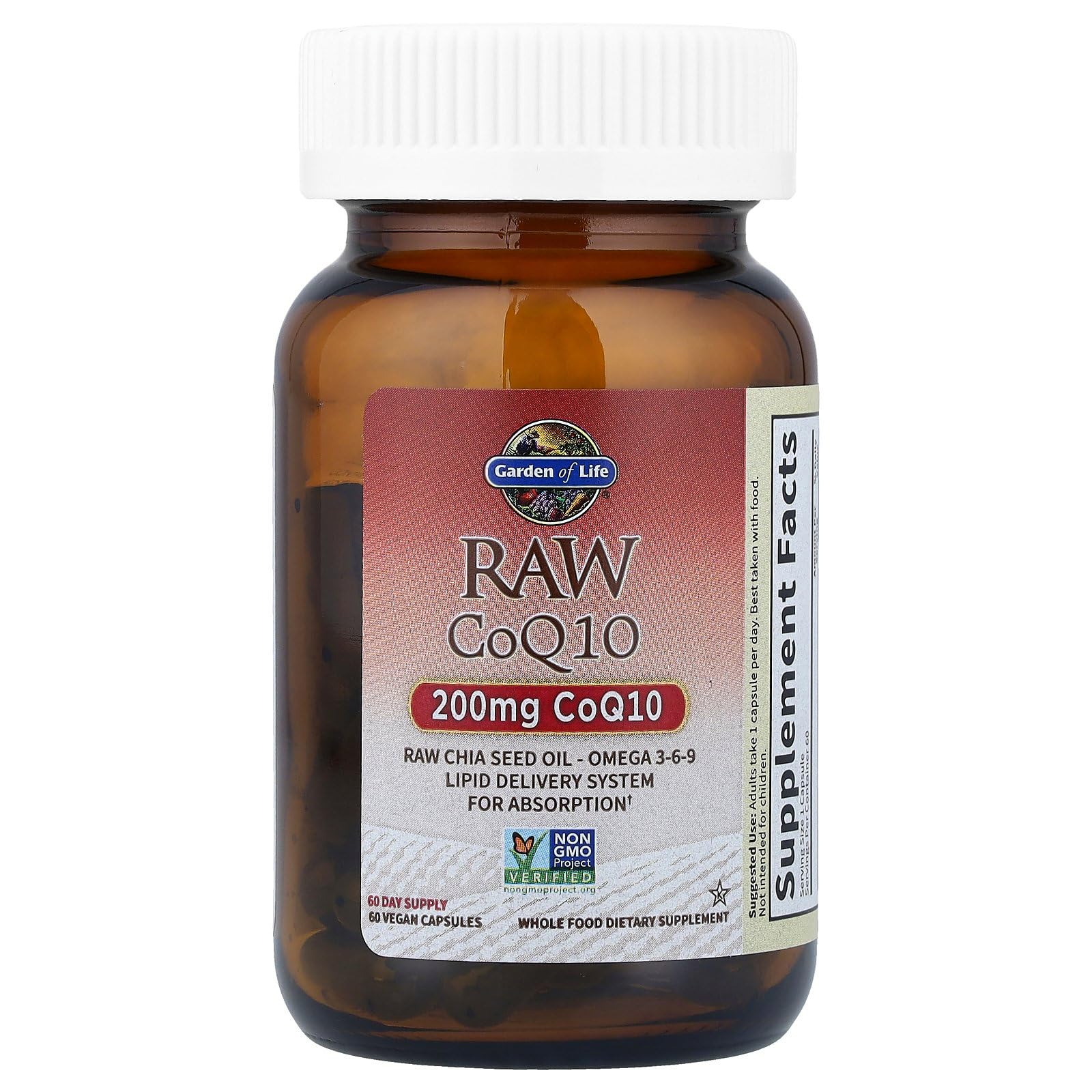 Garden of Life CoQ10 200mg, Vegetarian Omega 3 6 9 Supplement Raw Co Q 10 Chia Seed Oil, Whole Food Nutrition with Antioxidant Support, Coenzyme q10 Supplement for Heart Health, 60 Capsules - Image 7