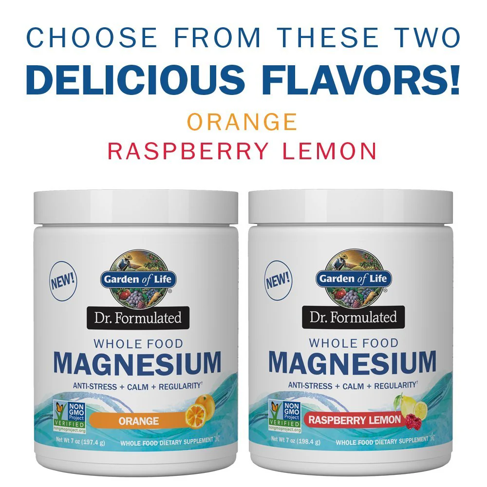 Garden of Life Dr. Formulated Whole Food Magnesium 197.4g Powder - Orange, Chelated, Non-GMO, Vegan, Kosher, Gluten & Sugar Free Supplement with Probiotics - Best for Anti-Stress, Calm & Regularity - Image 4