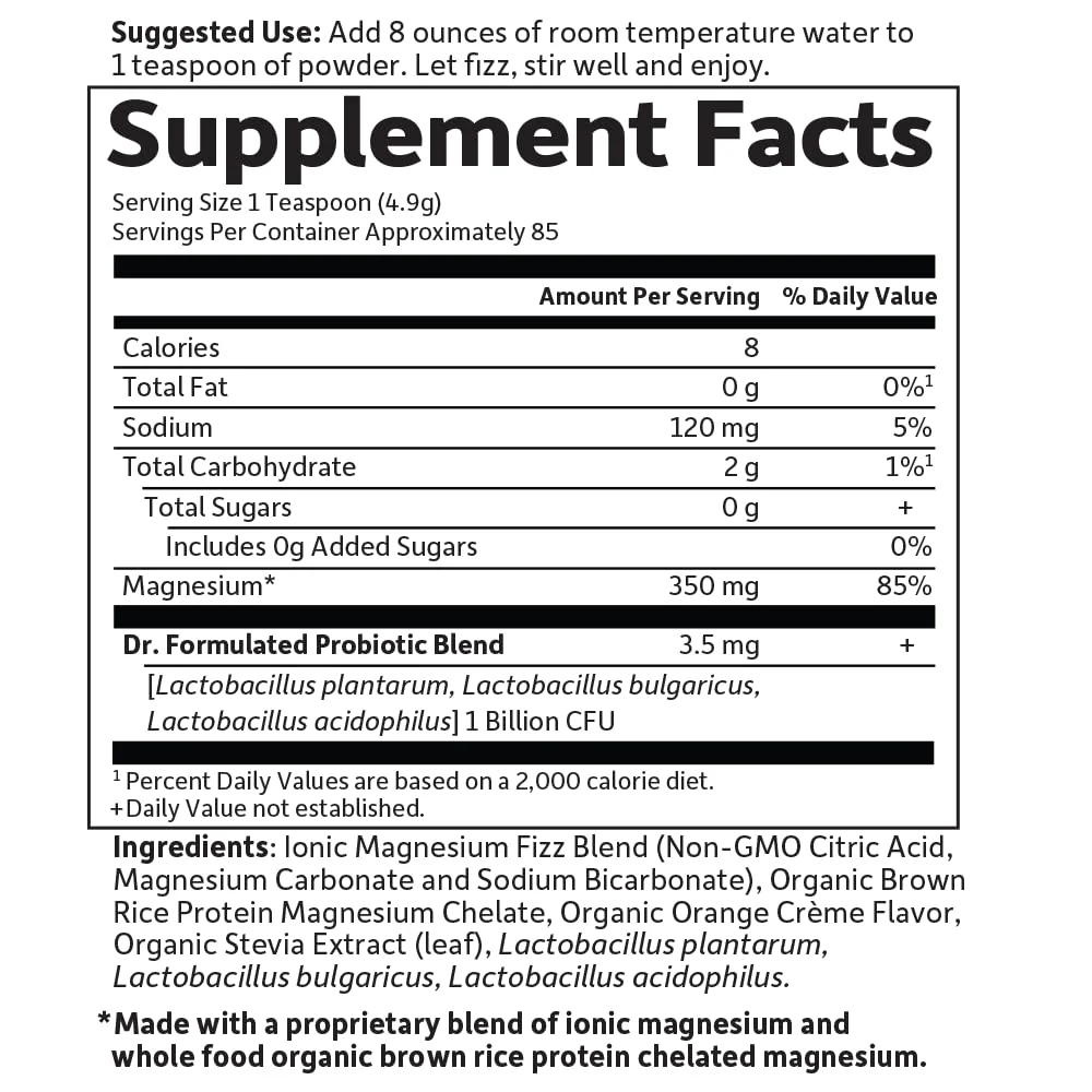 Garden of Life Dr. Formulated Whole Food Magnesium 419.5g Powder - Orange, Chelated, Non-GMO, Vegan, Kosher, Gluten & Sugar Free Supplement with Probiotics - Best for Anti-Stress, Calm & Regularity - Image 4