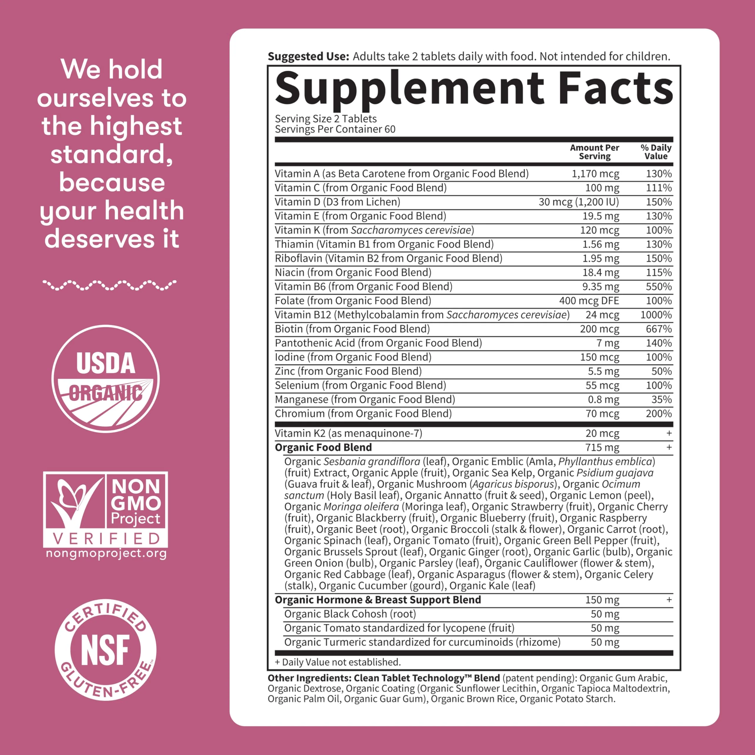 Garden of Life Multivitamin for Women 40 Plus, Organics Womens Vitamins, Hormone & Breast Health Support Blend, Vegan, 120 Tablets - Image 5