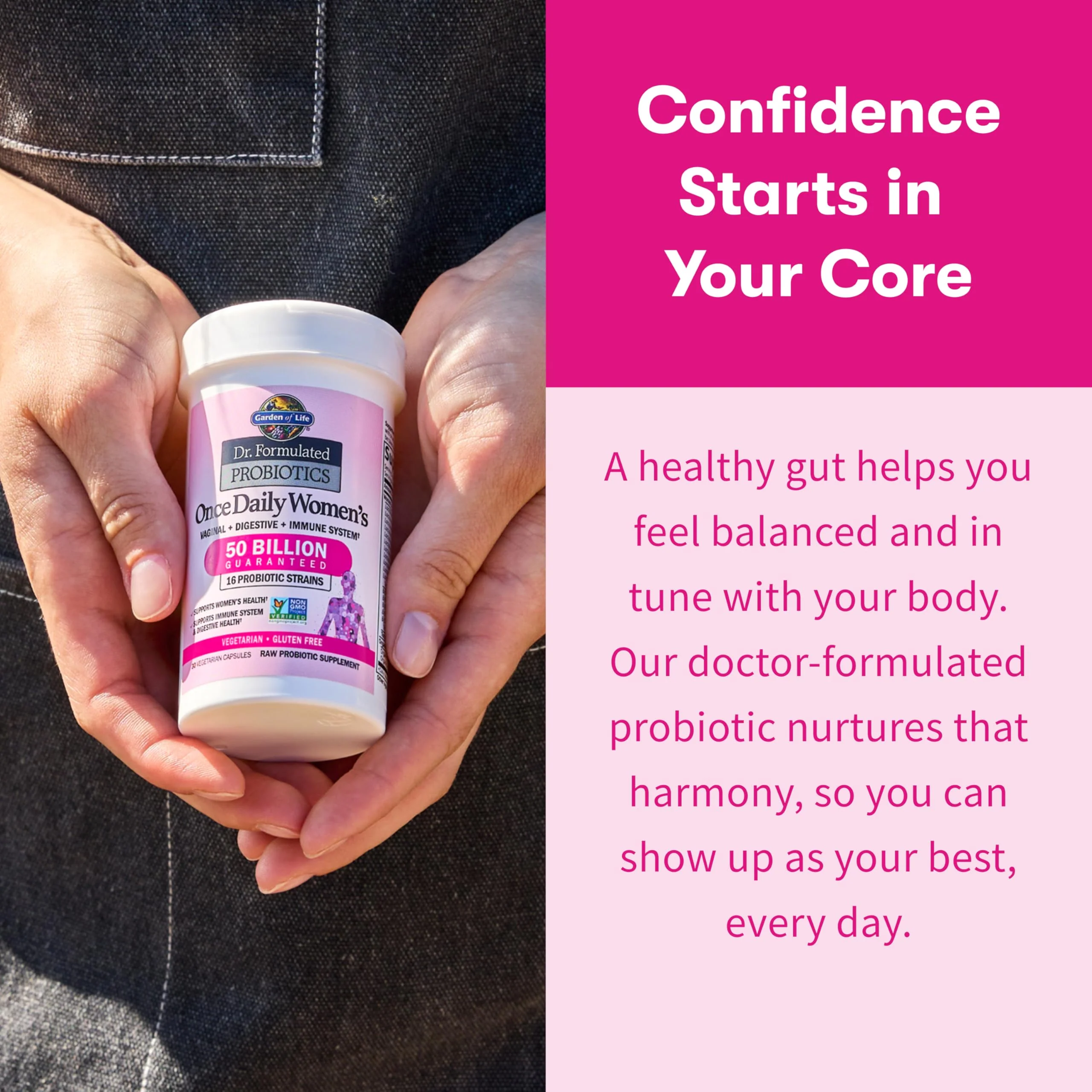 Garden of Life Once Daily Dr. Formulated Probiotics for Women 50 Billion CFU 16 Probiotic Strains with Organic Prebiotics for Digestive, Vaginal & Immune Health, Dairy Free, Shelf Stable 30 Capsules - Image 2