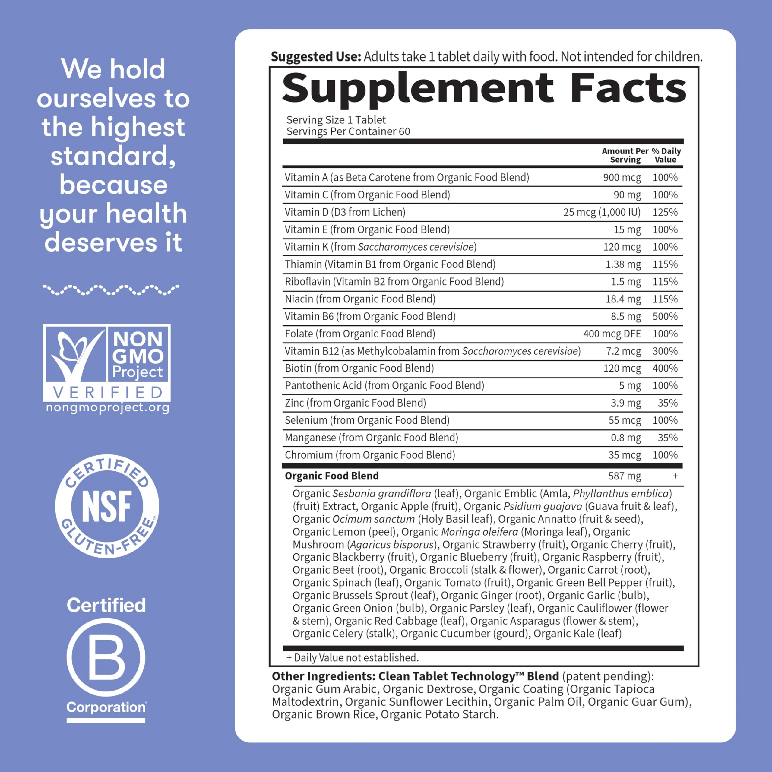 Garden of Life Once Daily Whole Food Multivitamin for Men, Organic Mens Vitamins & Minerals, Vitamin C, Zinc, Vegan, for Health & Well-Being, 60 Tablets - Image 2