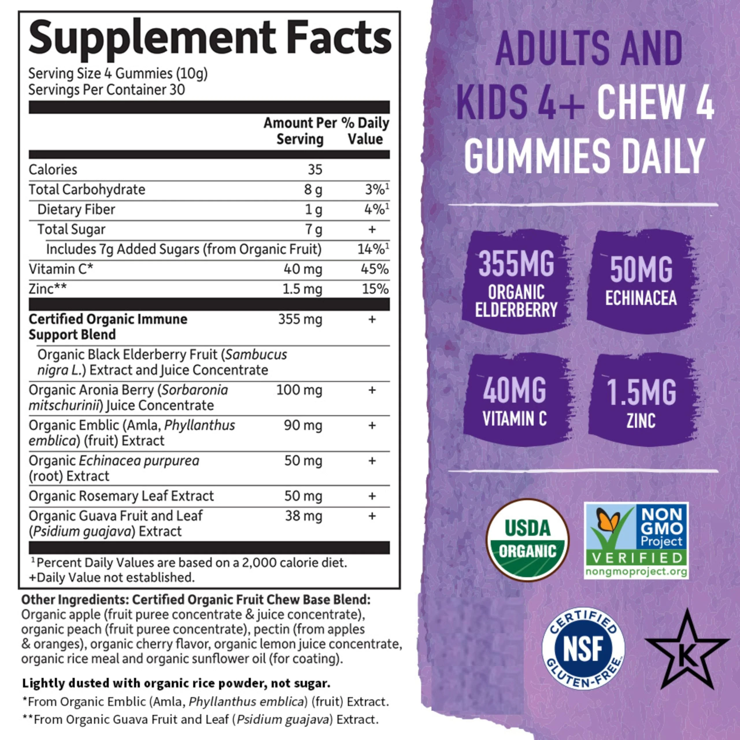 Garden of Life Organics Elderberry Gummies for Adults & Kids - Immune Support Supplement with Organic Fruit, Herbal Blend, Elderberry, Echinacea, Zinc, Vitamin C, 120 Vegan Gluten Free Gummies - Image 4