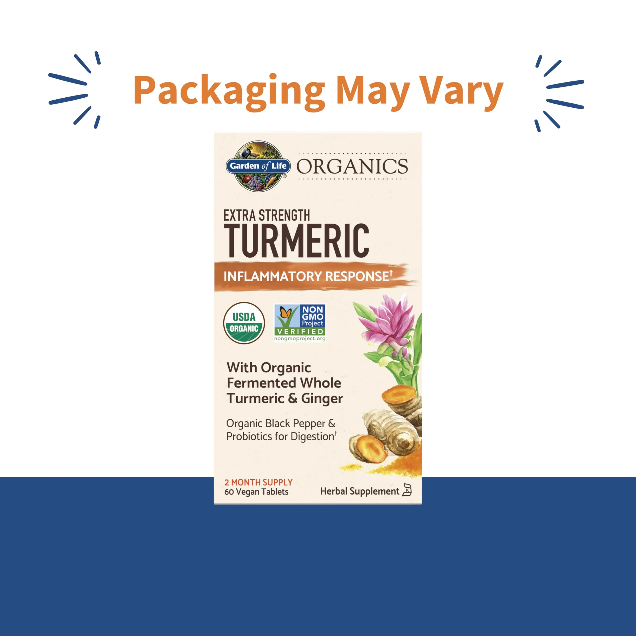 Garden of Life Organics Extra Strength Turmeric Inflammatory Response 60 Tablets-100mg Curcumin (95% Curcuminoids) Black Pepper, Probiotics, Organic Non-GMO Vegan Gluten Free Herbal Supplement - Image 2