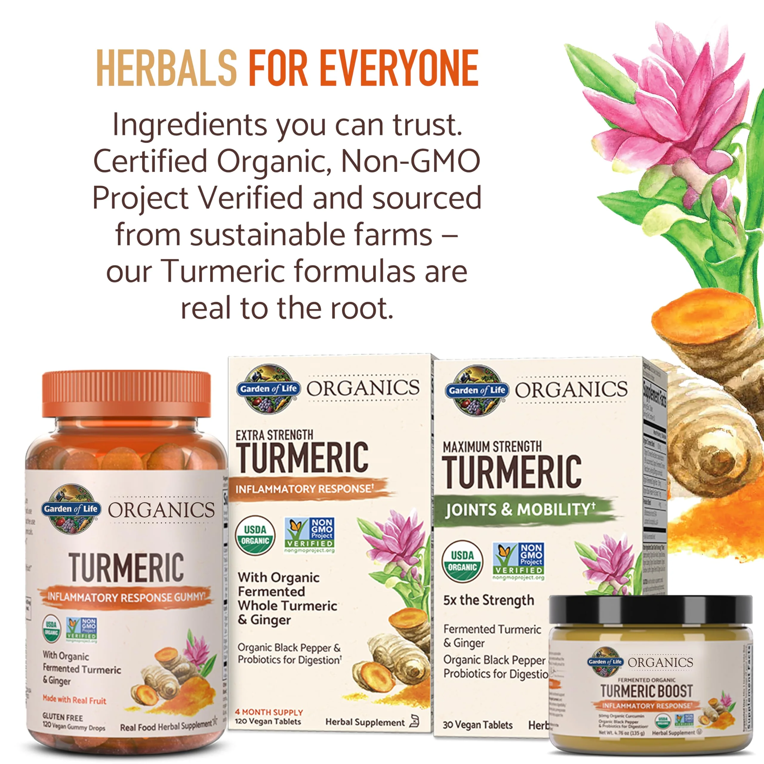 Garden of Life Organics Extra Strength Turmeric Inflammatory Response 60 Tablets-100mg Curcumin (95% Curcuminoids) Black Pepper, Probiotics, Organic Non-GMO Vegan Gluten Free Herbal Supplement - Image 7