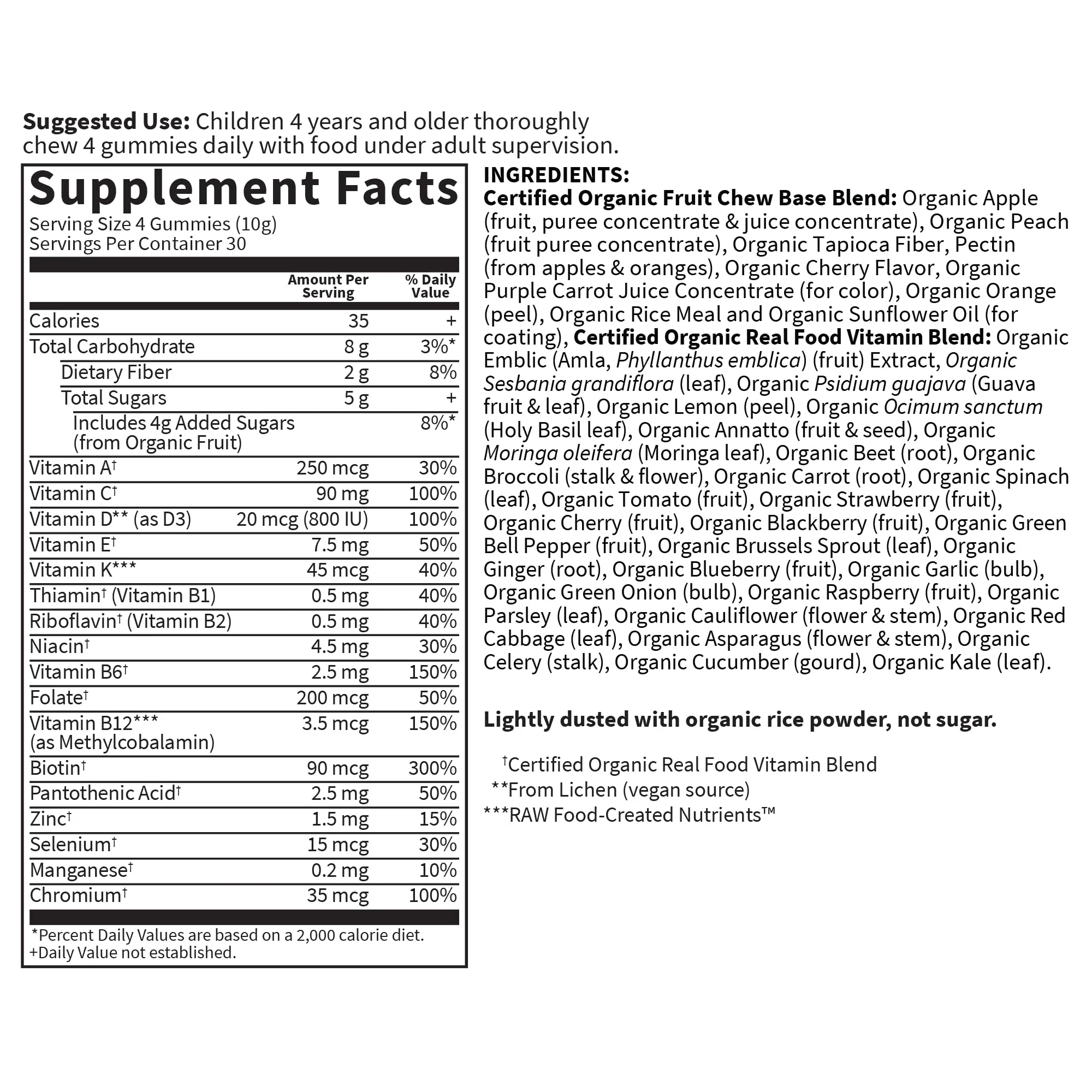 Garden of Life Organics Kids Gummy Vitamins, Certified Organic, Non-GMO & Vegan Complete Children's - B12, C & D3 Gluten, Soy & Dairy Free Real Fruit Chew Gummies, Multi, Cherry, 120 Count - Image 4