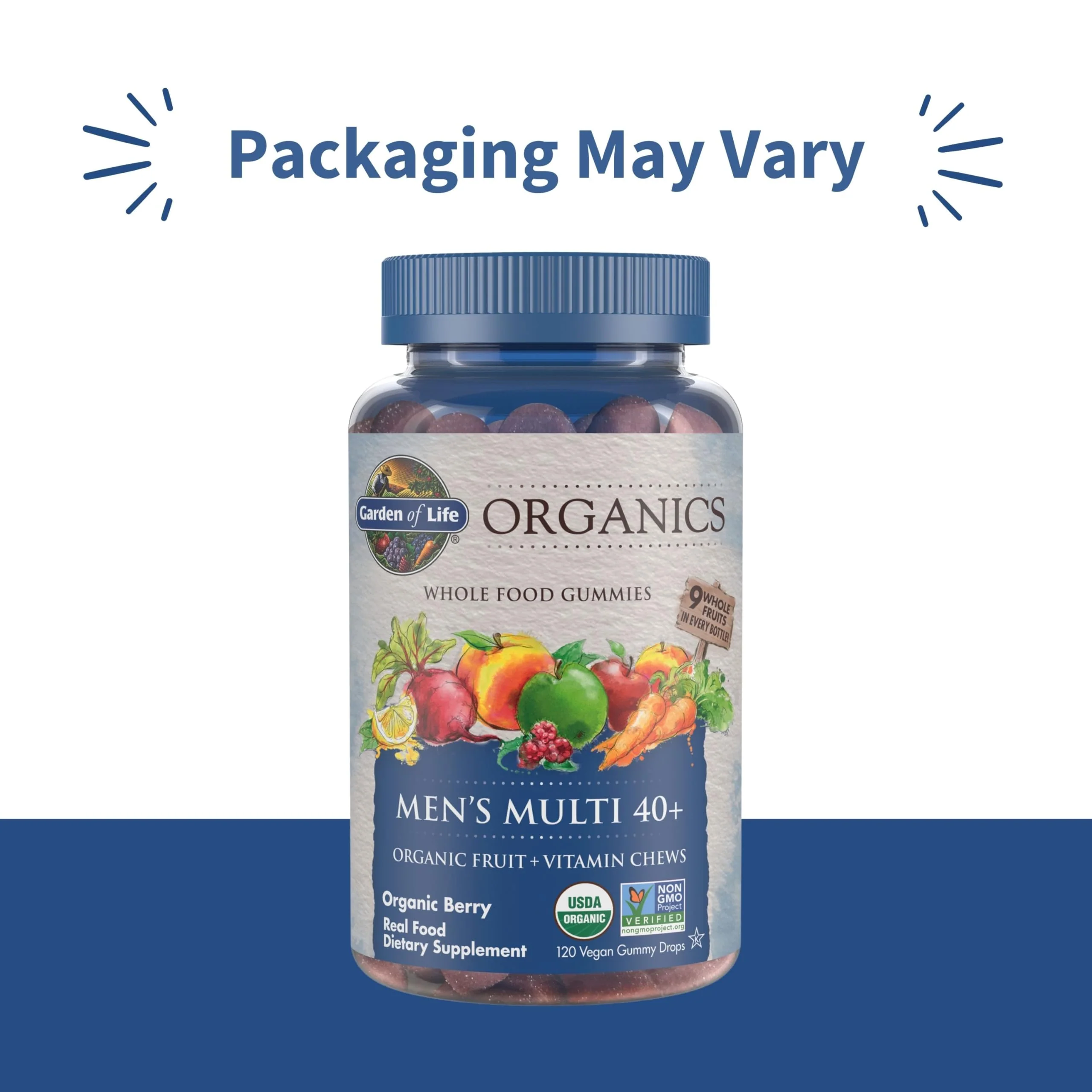 Garden of Life Organics Men 40+ Gummy Vitamins - Berry - Certified Organic, Non-GMO, Vegan, Kosher Complete Multi - Methyl B12, C & D3 - Gluten, Soy & Dairy Free, 120 Real Fruit Gummies - Image 8