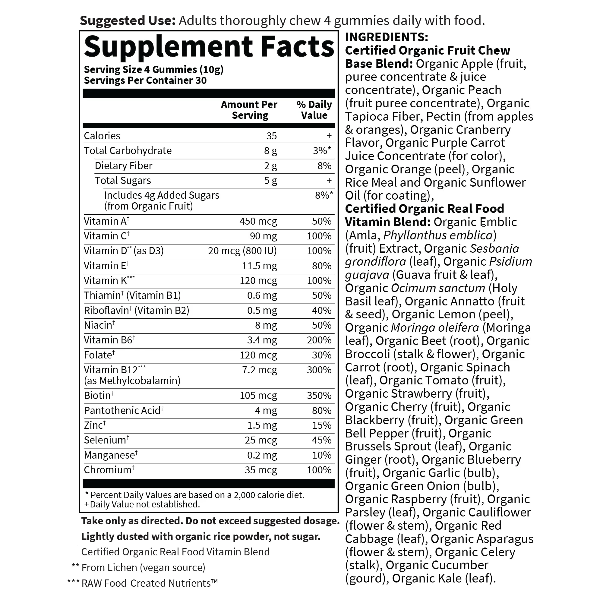 Garden of Life Organics Men's Gummy Vitamins - Berry - Certified Organic, Non-GMO, Vegan, Kosher Complete Multi - Methyl B12, C & D3 - Gluten, Soy & Dairy Free, 120 Real Fruit Chew Gummies - Image 4