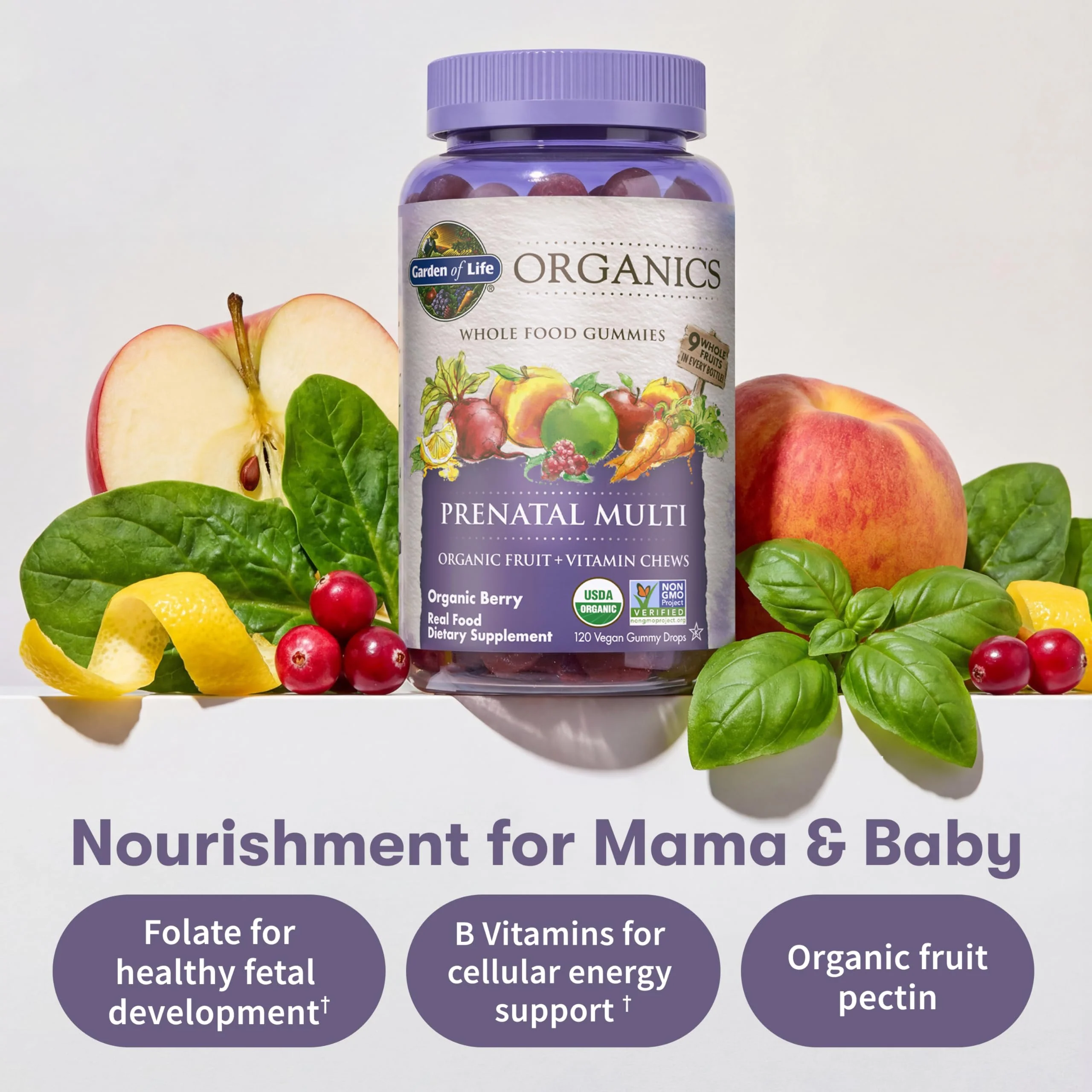 Garden of Life Organics Prenatal Gummies Multivitamin with Vitamin D3, B6, B12, C & Folate for Healthy Fetal Development – Organic, Non-GMO, Gluten-Free, Vegan, Berry Flavor, 30 Day Supply - Image 6