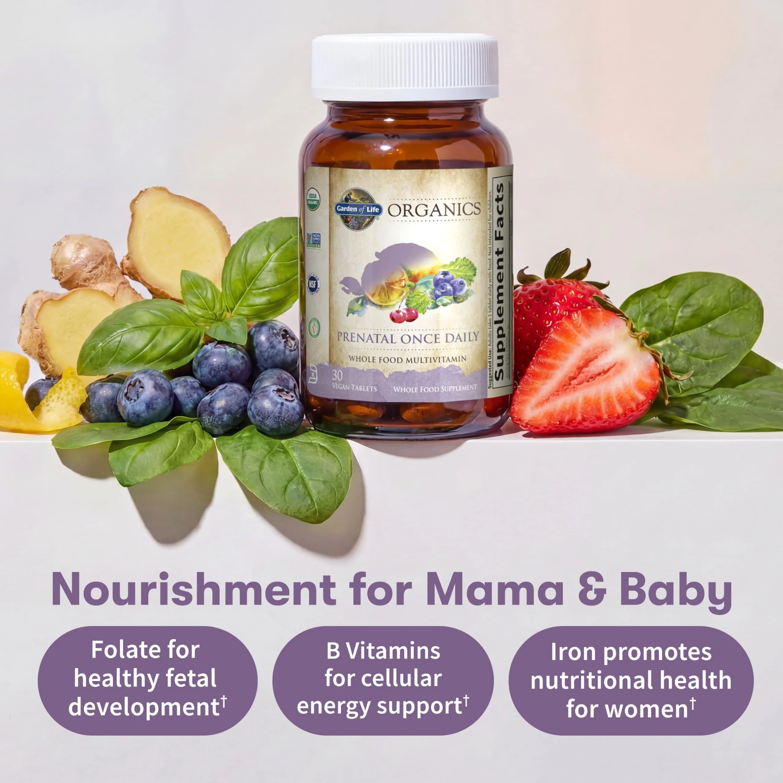 Garden of Life Organics Prenatal Vitamin: Folate for Energy & Healthy Fetal Development, Non-constipating Iron, Vitamin C, B6, B12, D3 – Organic, Non-GMO, Gluten-Free, Vegan, 30 Day Supply - Image 6