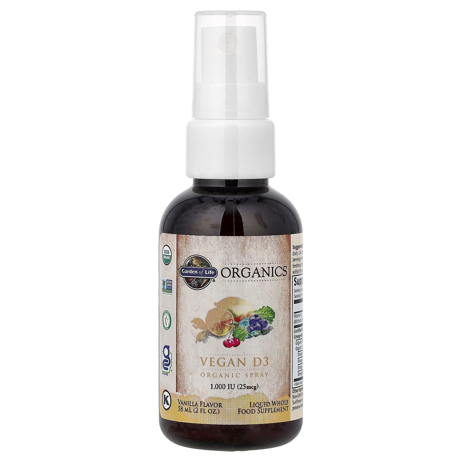 Garden of Life Organics Vegan Vitamin D3 for Women and Men, Liquid 1000 IU Per Spray, D3 Plus Omegas - Vanilla Flavor - 125 Servings - 2fl oz Liquid Whole Food Vitamin Supplement - Image 5