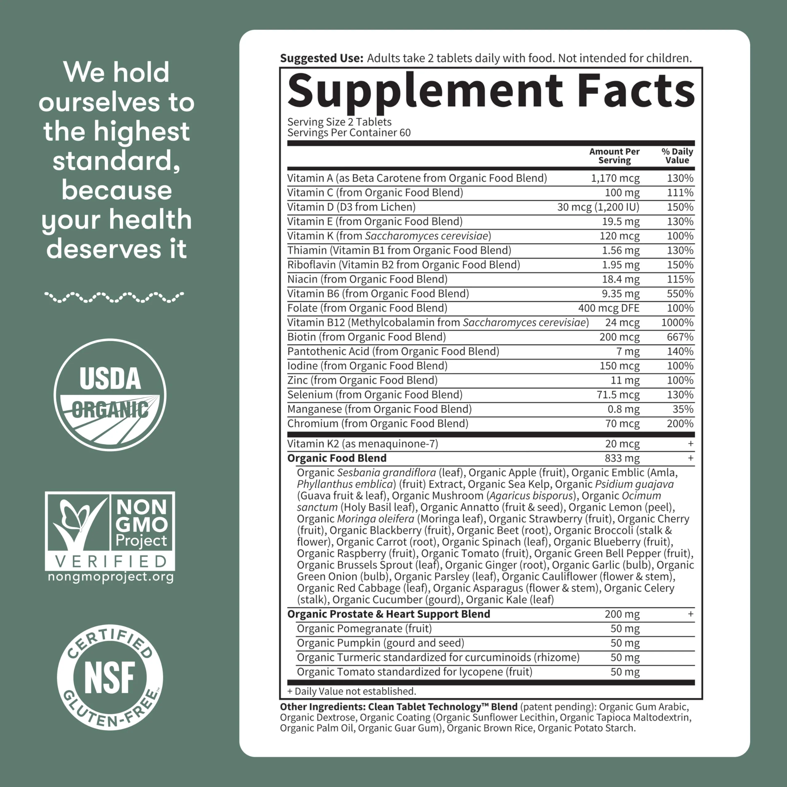 Garden of Life Organics Whole Food Multivitamin for Men 40+ 120 Tablets, Vegan Mens Multi for Health & Well-Being Certified Organic Whole Food Vitamins & Minerals for Men Over 40 Mens Vitamins - Image 6