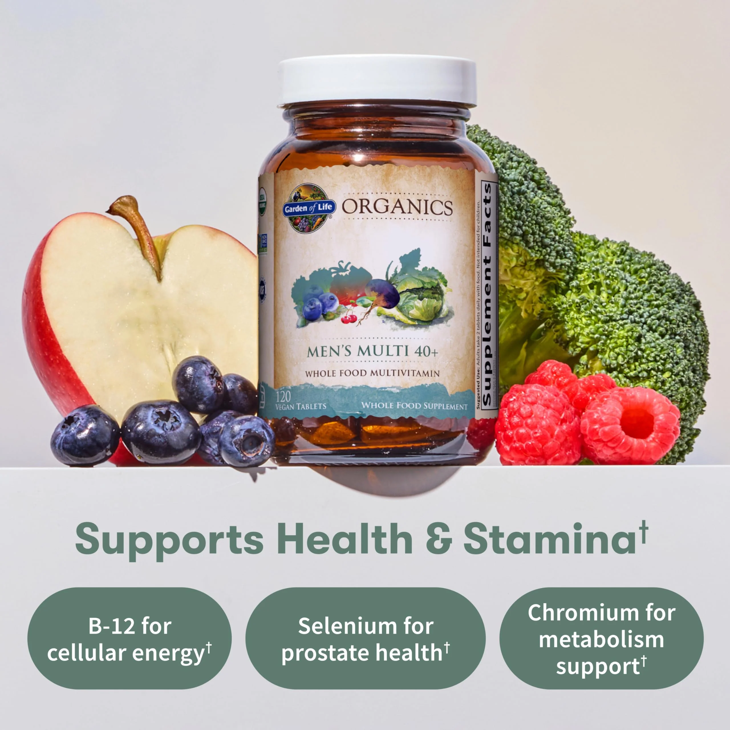 Garden of Life Organics Whole Food Multivitamin for Men 40+ 120 Tablets, Vegan Mens Multi for Health & Well-Being Certified Organic Whole Food Vitamins & Minerals for Men Over 40 Mens Vitamins - Image 8