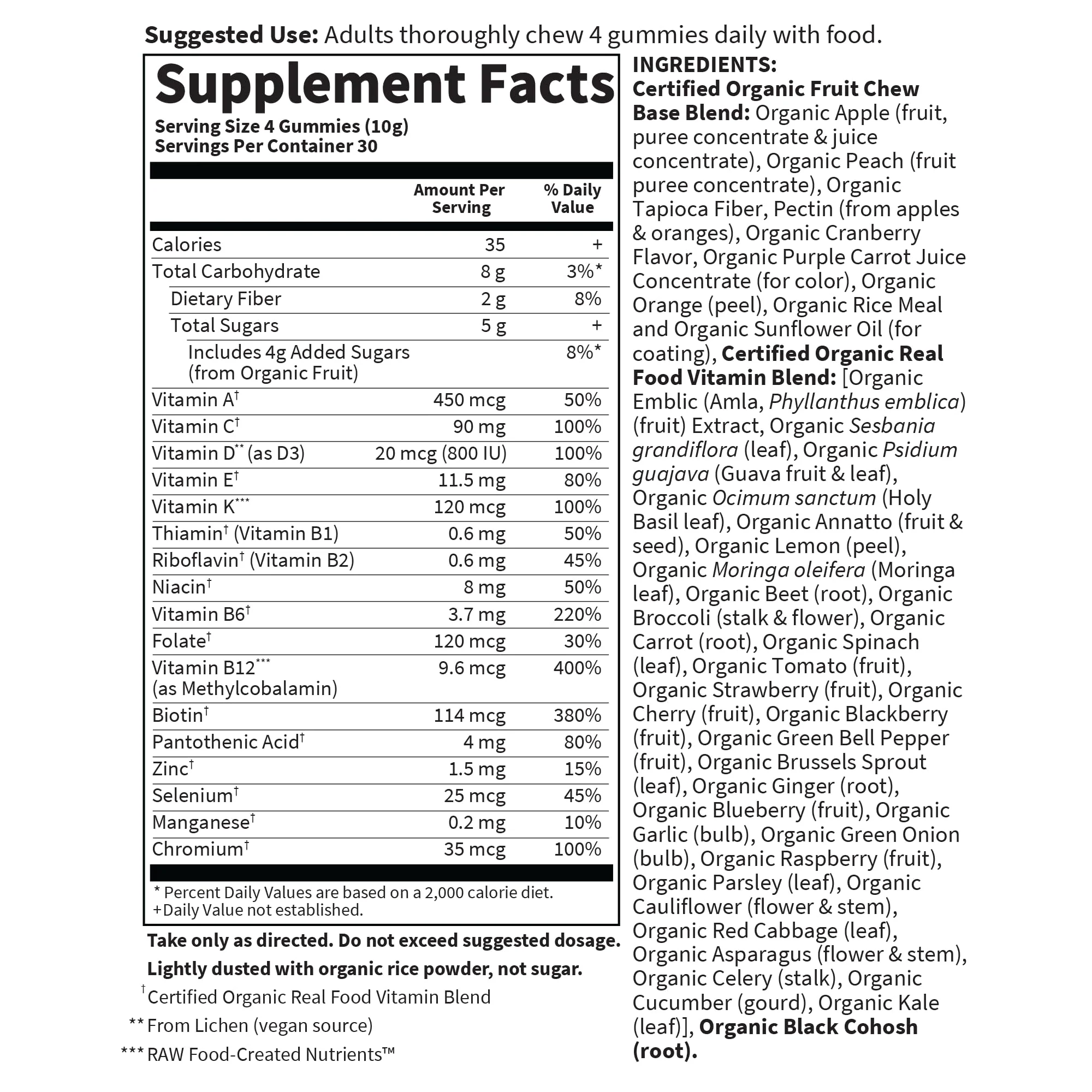 Garden of Life Organics Women 40+ Gummy Vitamins - Berry - Certified Organic, Non-GMO, Vegan, Kosher Complete Multi - Methyl B12, C & D3 - Gluten, Soy & Dairy Free, 120 Real Fruit Gummies - Image 4