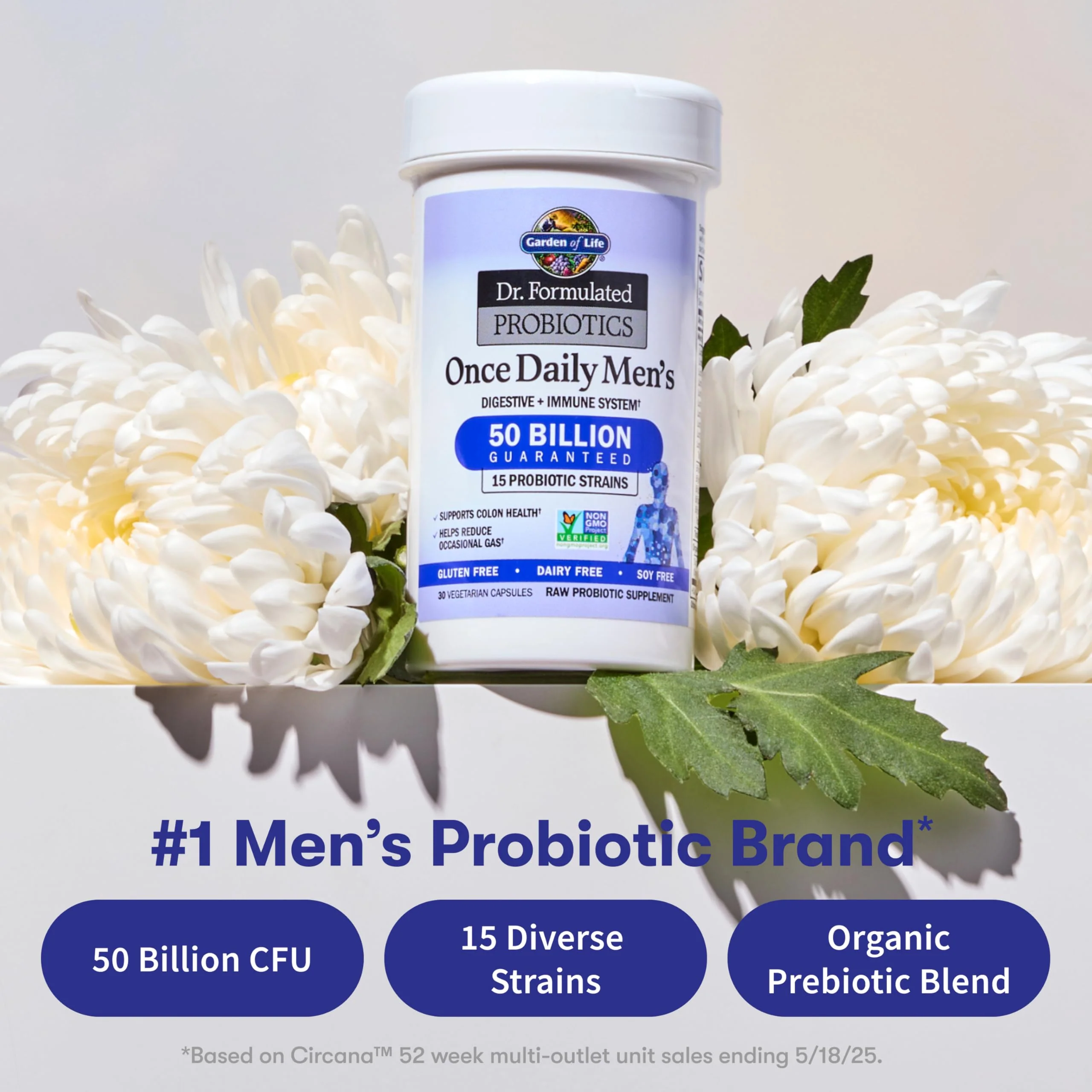 Garden of Life Probiotics for Men, Dr Formulated 50 Billion CFU 15 Probiotics for Digestive Health + Organic Prebiotic Fiber, Colon & Immune Support, Daily Gas Relief, Shelf Stable, 30 Capsules - Image 8