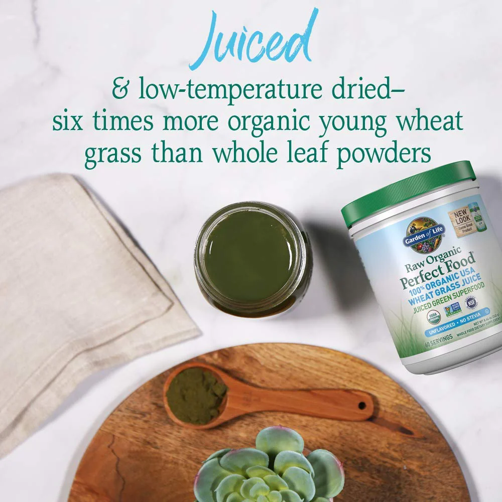 Garden of Life Raw Organic Perfect Food 100% Organic USA Wheat Grass Juice - Juiced Green Superfood Greens Powder, 60 Servings - Stevia-Free, Non-GMO, Vegan, Gluten Free Whole Food Dietary Supplement - Image 3