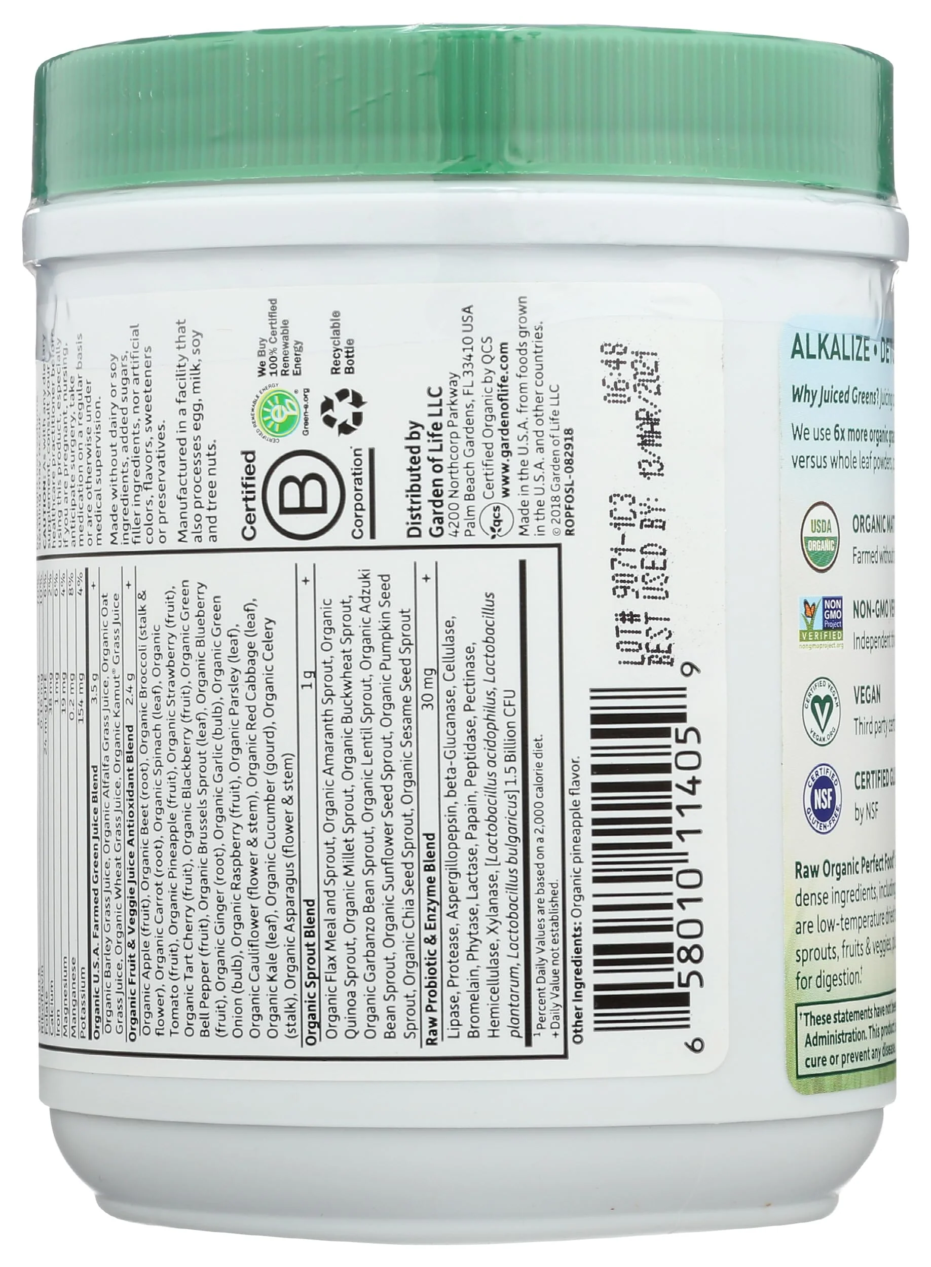 Garden of Life Raw Organic Perfect Food Green Superfood Juiced Greens Powder - Original Stevia-Free, 30 Servings, Non-GMO, Gluten Free Whole Food Dietary Supplement, Alkalize, Detoxify, Energize - Image 4