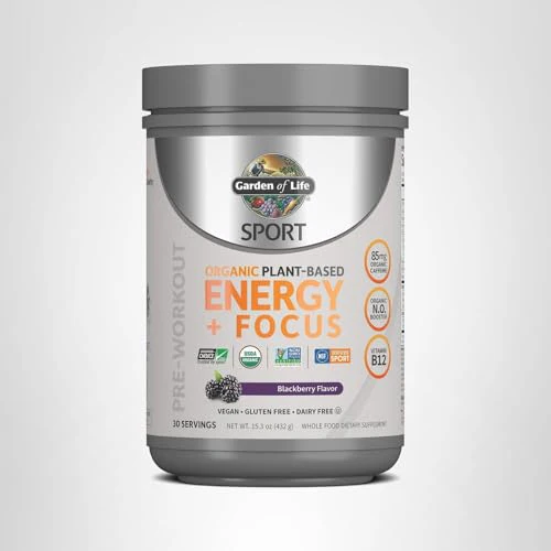 Garden of Life Sport Organic Plant Based Energy + Focus Clean Pre Workout Powder, with 85mg Caffeine, Natural No Booster, B12, Vegan, Gluten Free, Non-GMO, BlackBerry, 15.3 Oz - Image 2