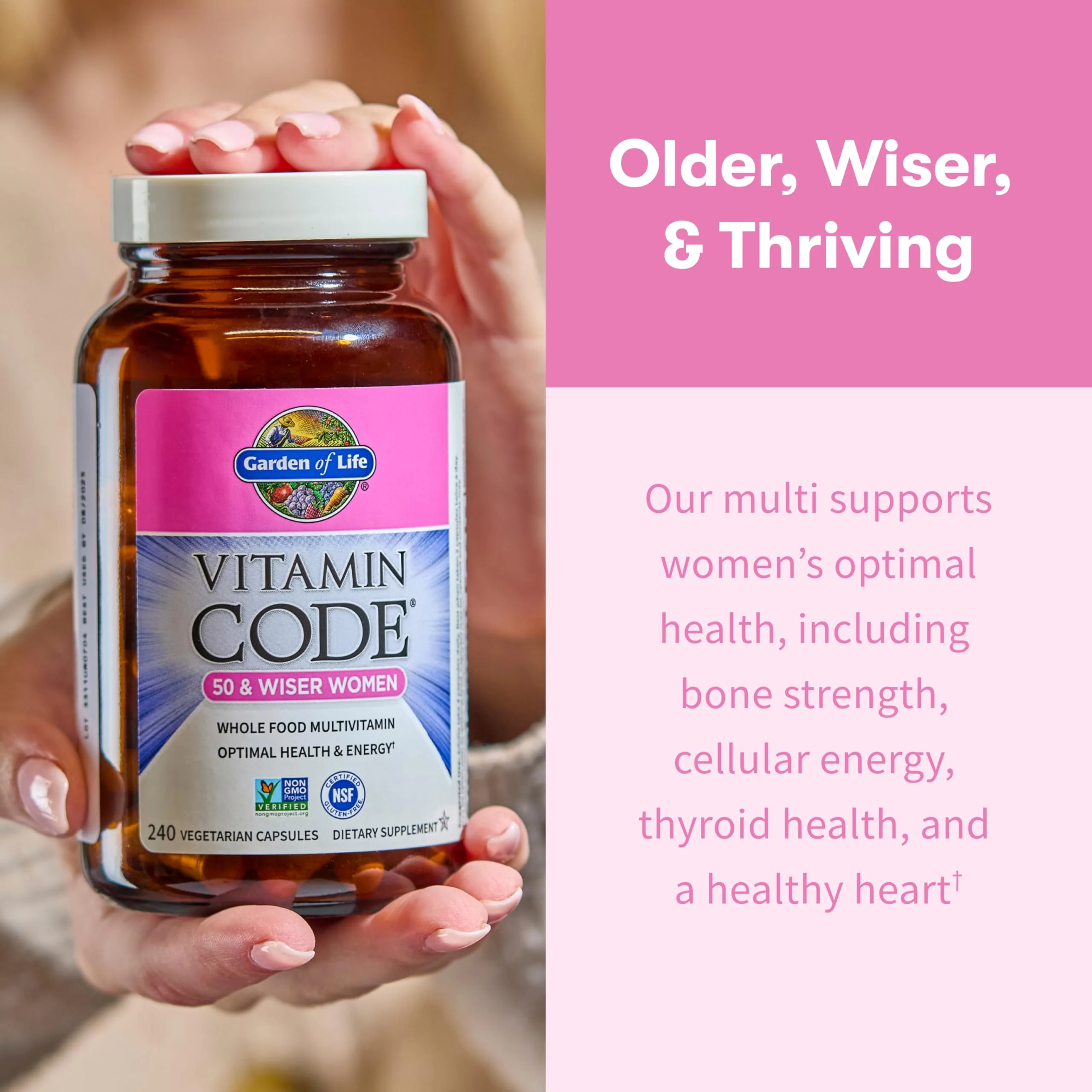 Garden of Life Vitamin Code Multivitamin for Women 50 & Over, B Vitamins, A, C, D3, E & K, CoQ10, Probiotics & Enzymes, for Women 50 Plus, 240 Capsules - Image 5