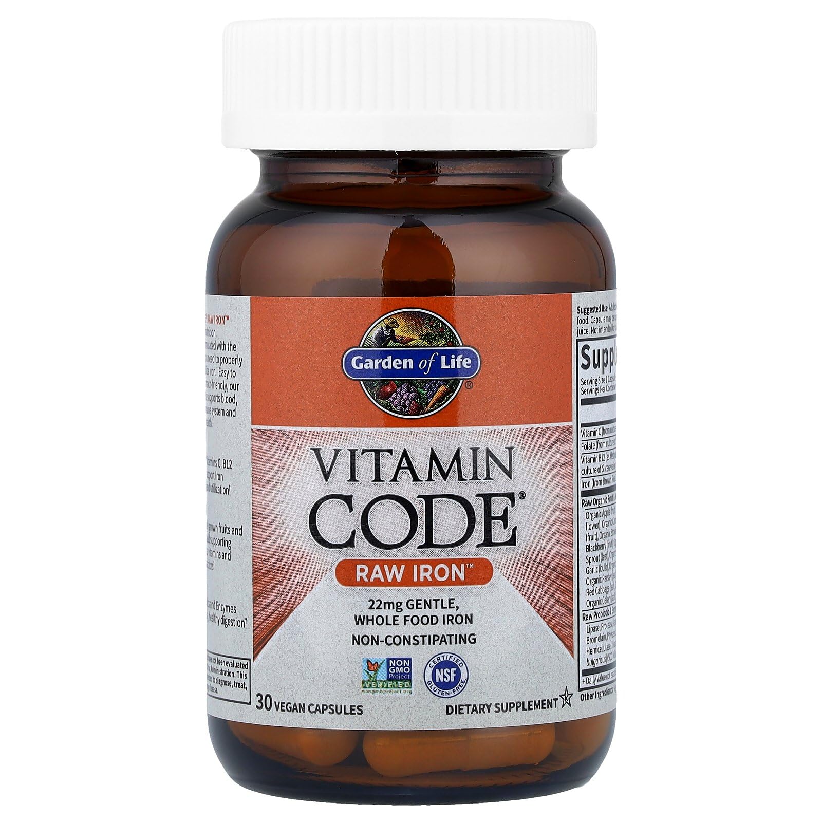 Garden of Life Vitamin Code Raw Iron Supplement - 30 Vegan Capsules, 22mg Once Daily Iron, Vitamins C, B12, Folate, Fruit, Veggies & Probiotics, Iron Supplements for Women, Energy & Anemia Support - Image 7