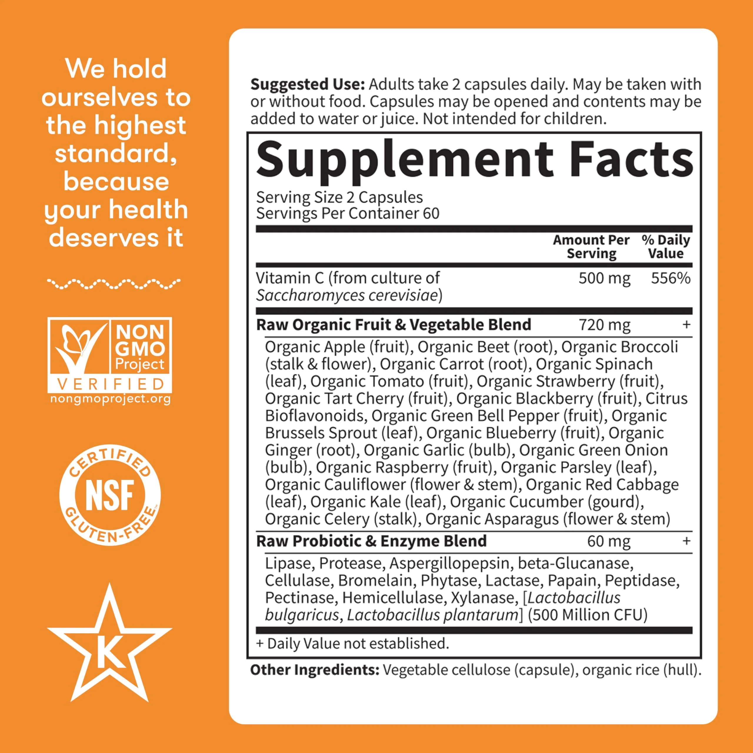 Garden of Life Vitamin Code Raw Vitamin C - 120 Capsules, 500mg Whole Food Vitamin C Capsules + Fruit & Veggie Blend & Probiotics, Supplements for Adults, Vegan, Gluten Free - Image 5