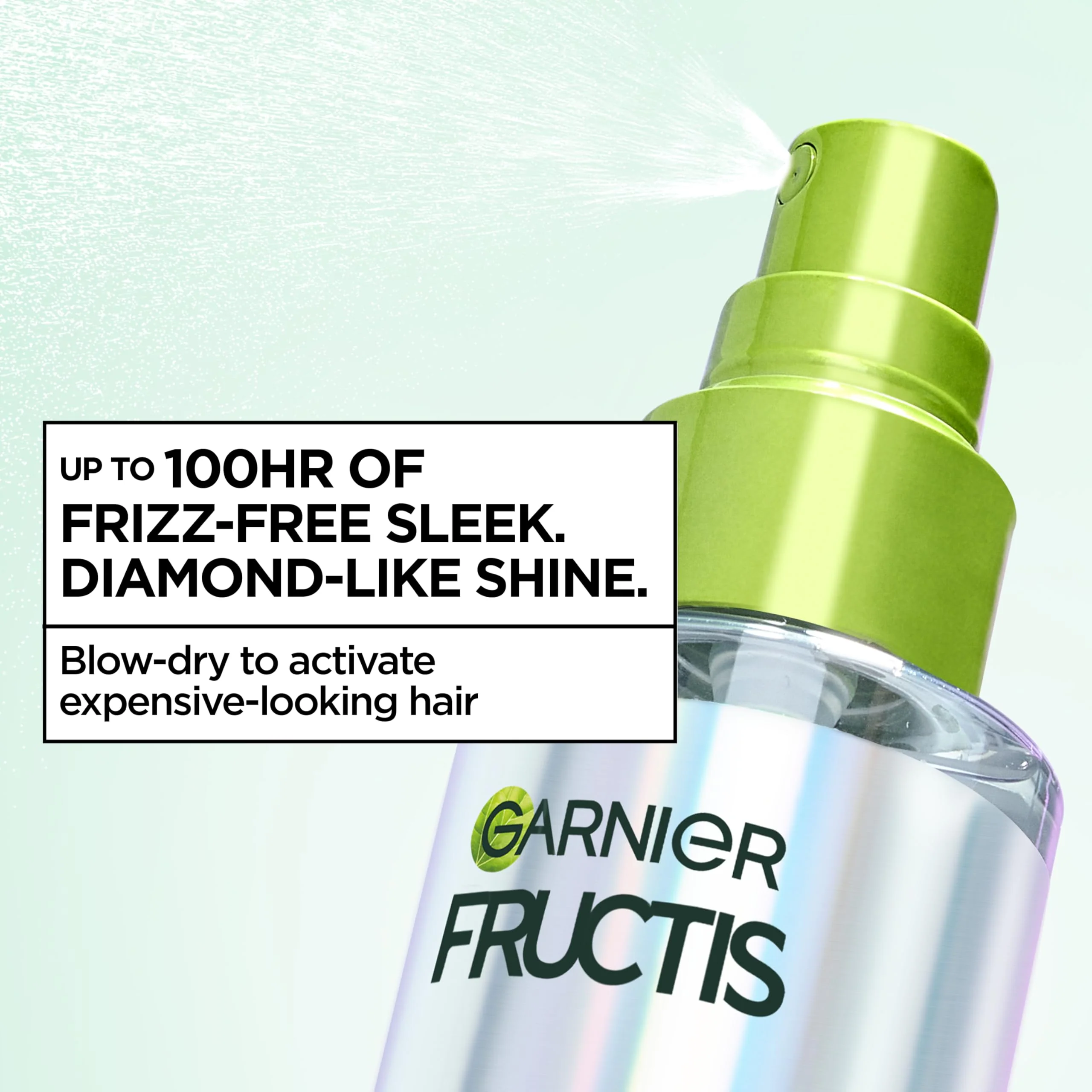 Garnier Fructis Diamond Sleek Hair Shine Spray, Frizz Control and Heat Protectant for Frizzy, Dry Hair, Formulated with Vegan Keratin Smoothing Complex and Argan Oil, 4.6 Fl Oz - Image 8