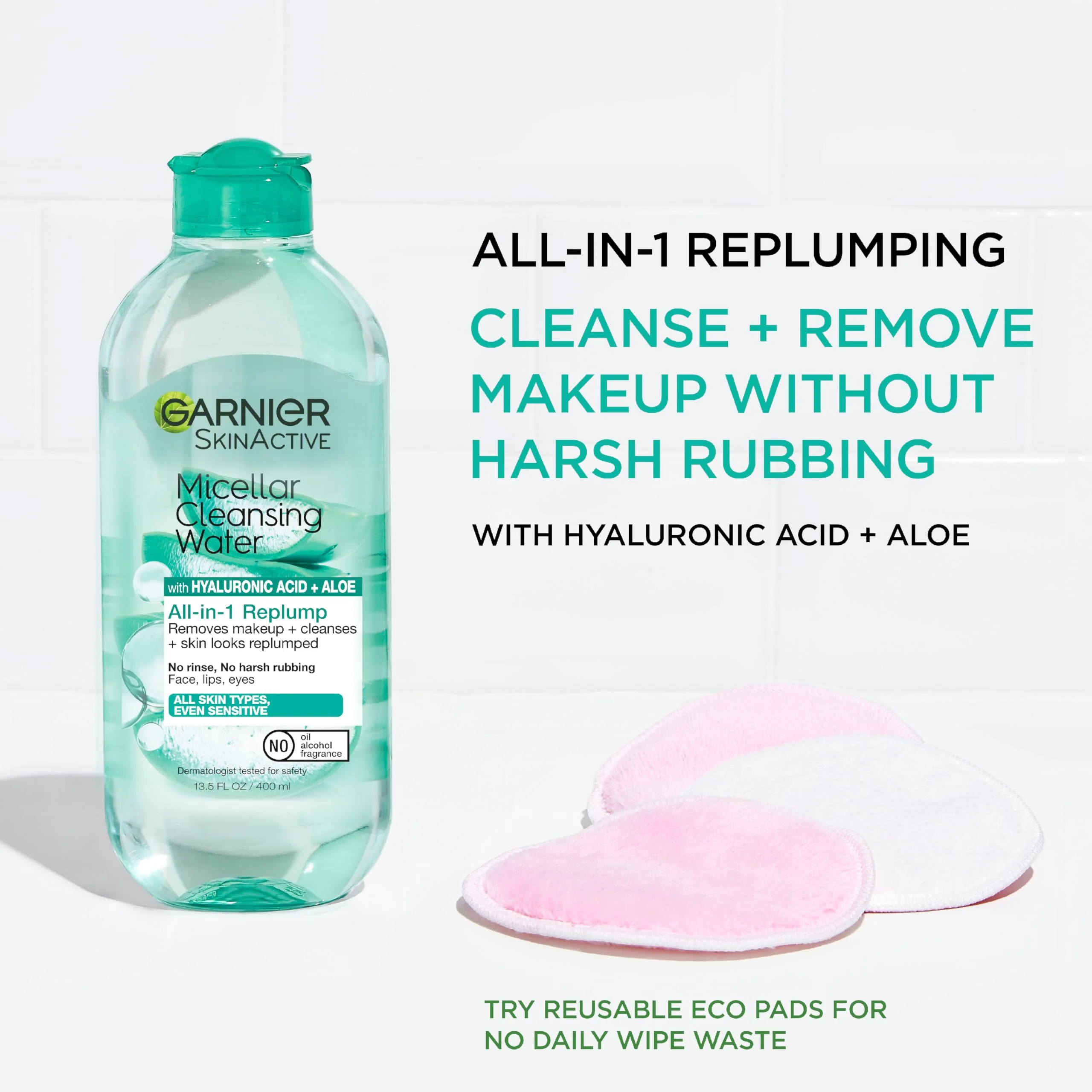 Garnier Micellar Water with Hyaluronic Acid, Facial Cleanser & Makeup Remover, Hydrating and Plumping, For All Skin Types, Vegan, Cruelty Free, 13.5 Fl Oz (400mL), 1 Count - Image 7