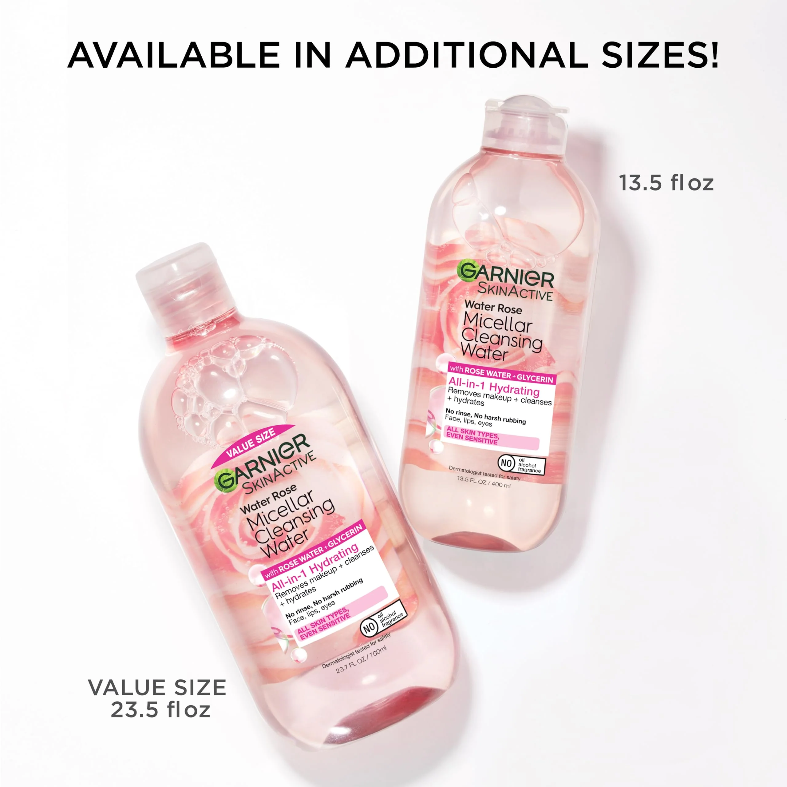 Garnier Micellar Water with Rose Water and Glycerin, Hydrating Facial Cleanser & Makeup Remover, For All Skin Types, Vegan, Cruelty Free, 13.5 Fl Oz (400mL), 1 Count - Image 5