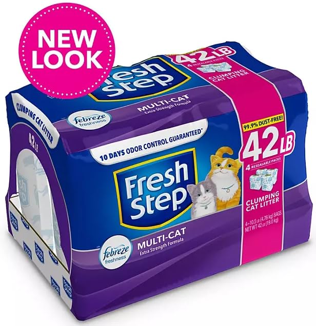 Generic FreshStep Extra Strength Multi-Cat Scented Clumping Litter w/Febreze Scent Cat Litter, 4 x 10.5 lb Pack (42 lbs total), GRAY - Image 4