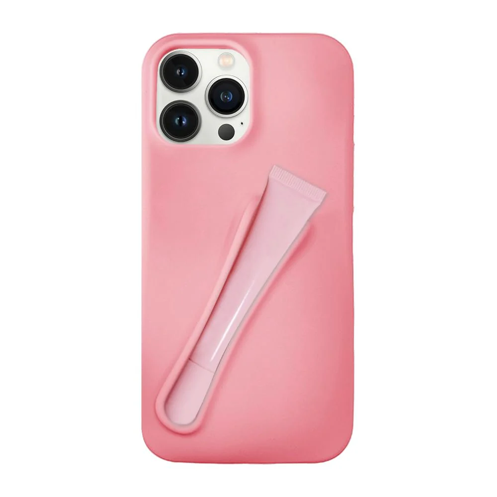 Generic Lip Gloss Phone 14 Pro Max Case - Premium Silky Silicone Lip and Phone Case with Puffy Back and Tactile Buttons for Easy Grip - Protective and Stylish Case Phone 14 Pro Max (Pink)
