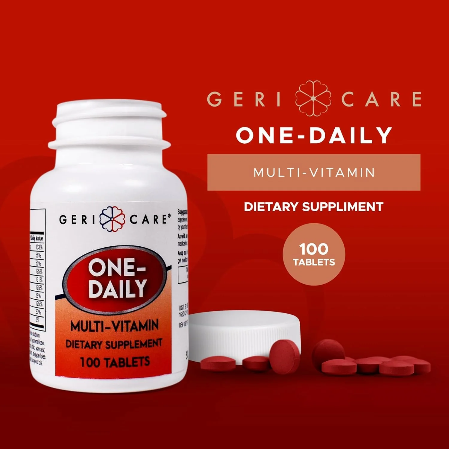 GeriCare One-Daily Multi-Vitamin Tablet, 100 Count Adult Multivitamin Supplement | Easy-to-Take Dietary Supplement with Vitamins A, C, D3, B, Calcium| Vitamin & Mineral Complex (2 Pack) - Image 4