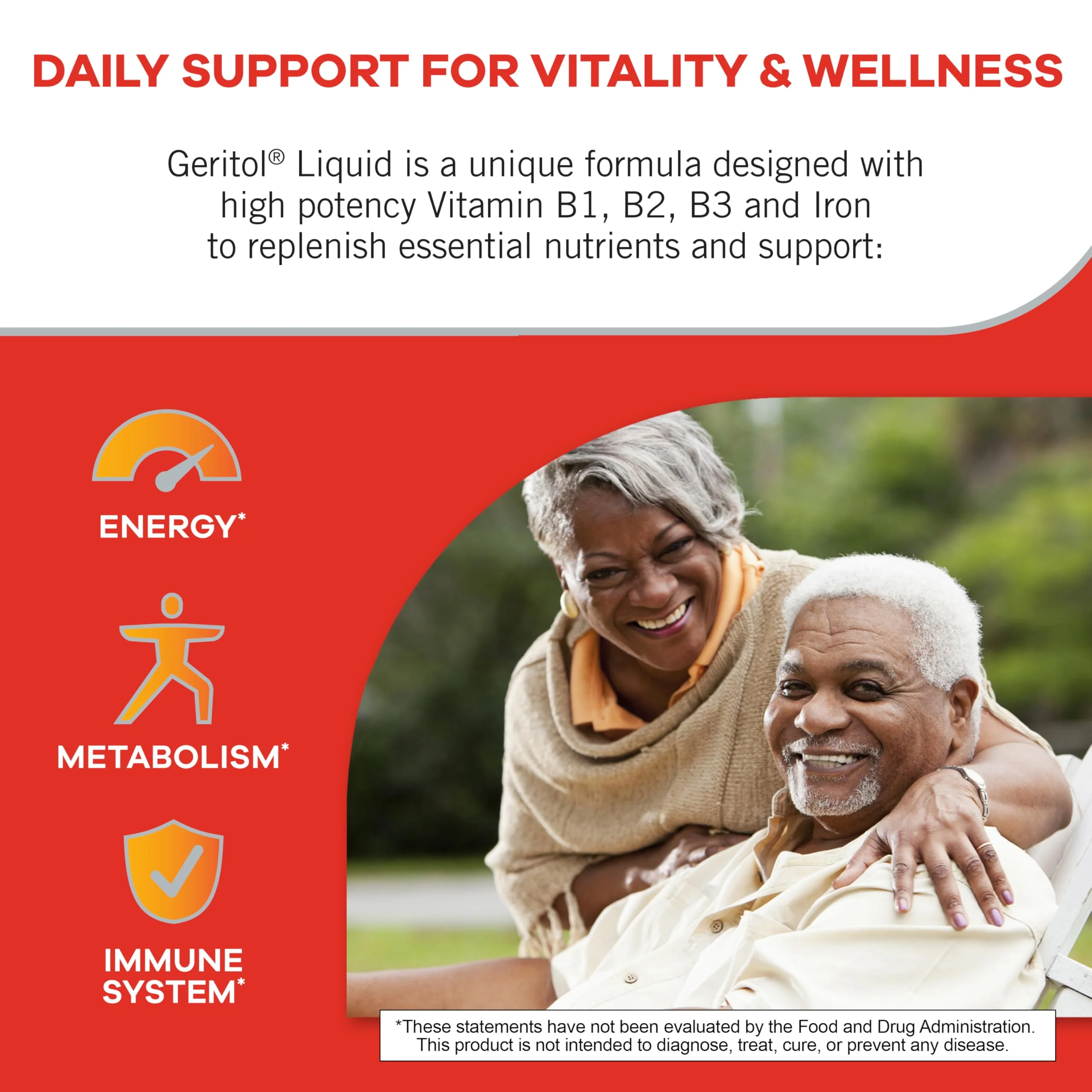 Geritol Liquid Vitamin and Iron Supplement, Energy Support, Contains High Potency B-Vitamins and Iron, Pleasant Tasting, Easy to Swallow, No Artificial Sweeteners, Non-GMO, 12 Oz - Image 6