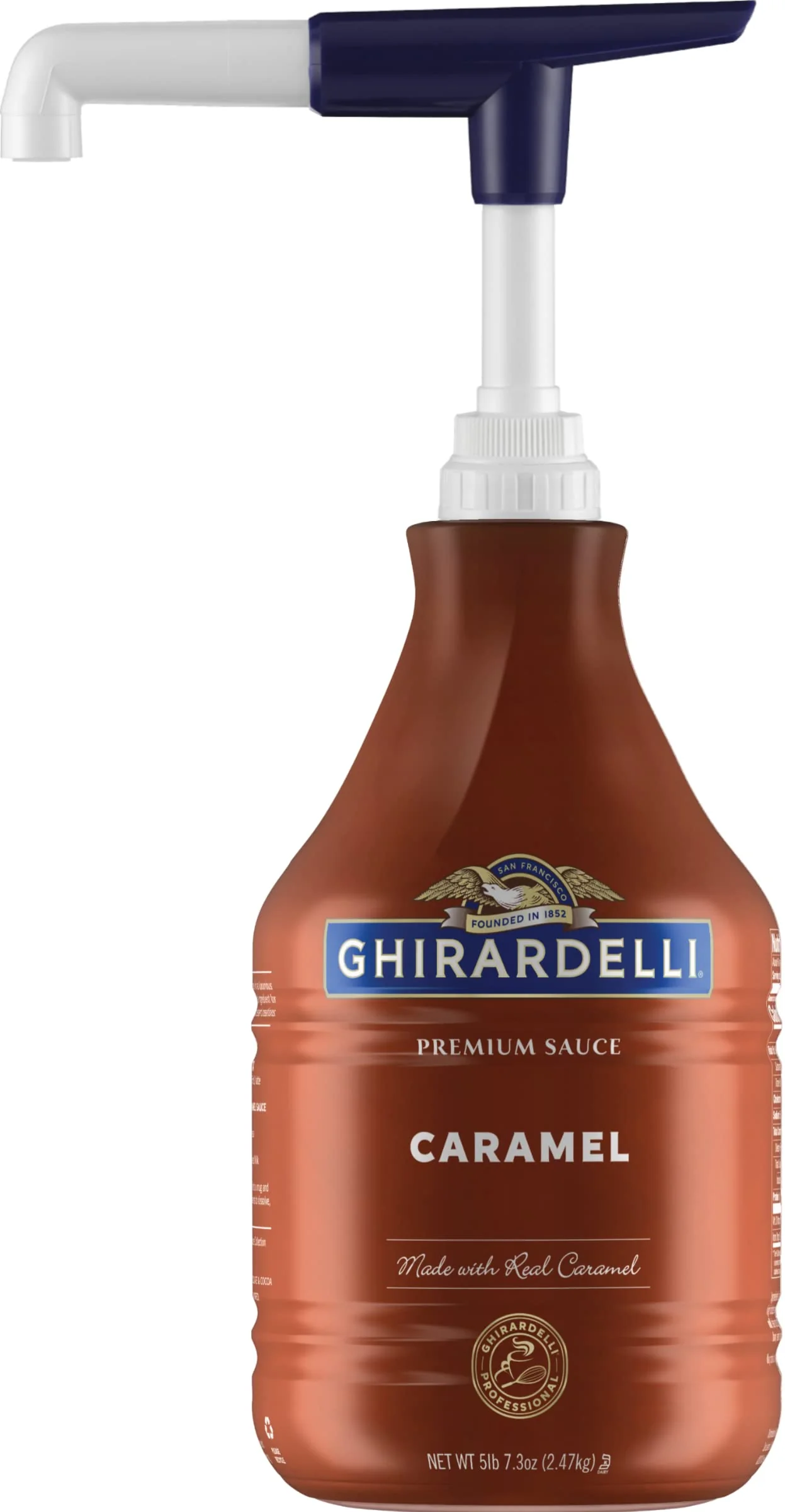 Ghirardelli Caramel Sauce, 87.3 oz (5 lb 7.3 oz) Bottle with Ghirardelli Stamped Barista Spoon & Pump - Image 2