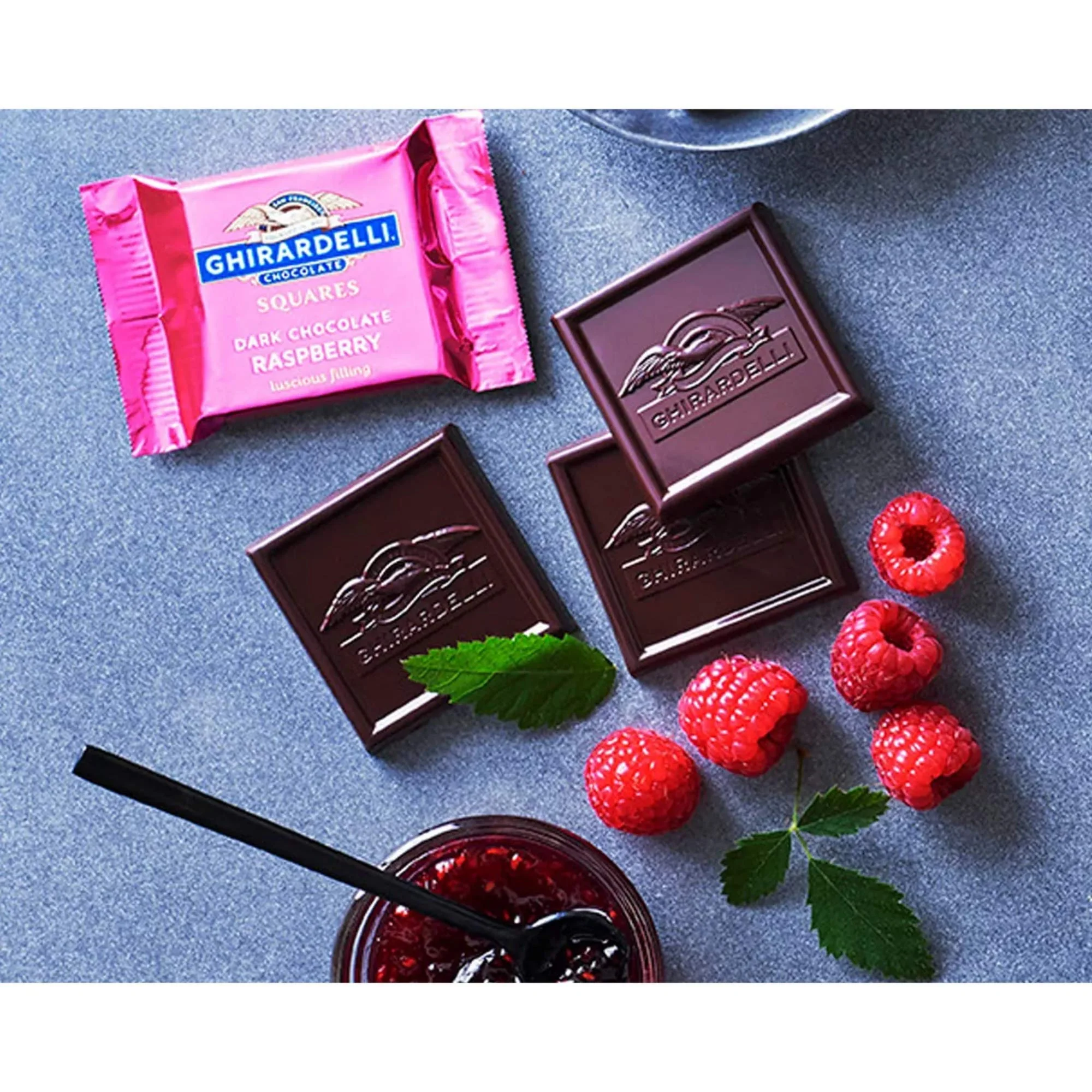 GHIRARDELLI Dark Chocolate Raspberry SQUARES, 5.32 oz Bag Premium Individually Wrapped Chocolate Candy Rich Dark Chocolate with Raspberry Filling - Image 3