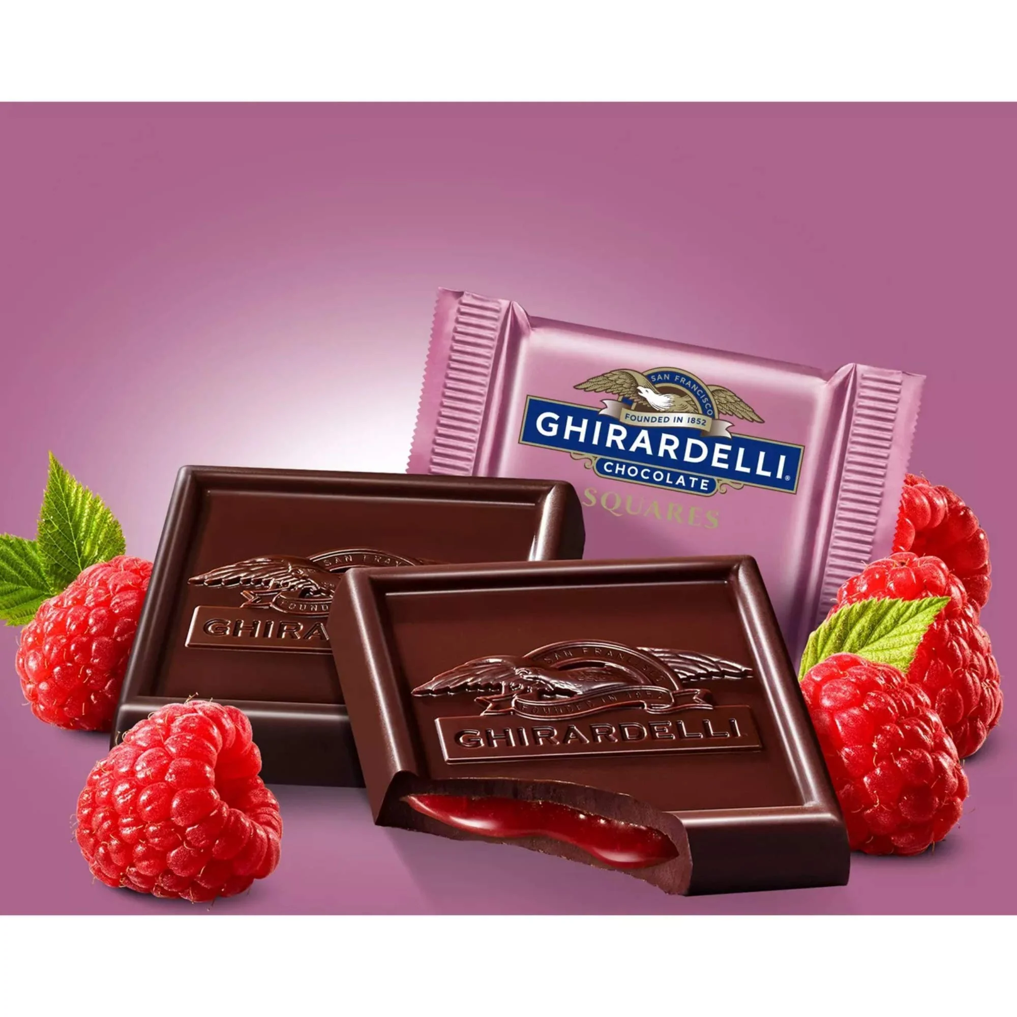 GHIRARDELLI Dark Chocolate Raspberry SQUARES, 5.32 oz Bag Premium Individually Wrapped Chocolate Candy Rich Dark Chocolate with Raspberry Filling - Image 4