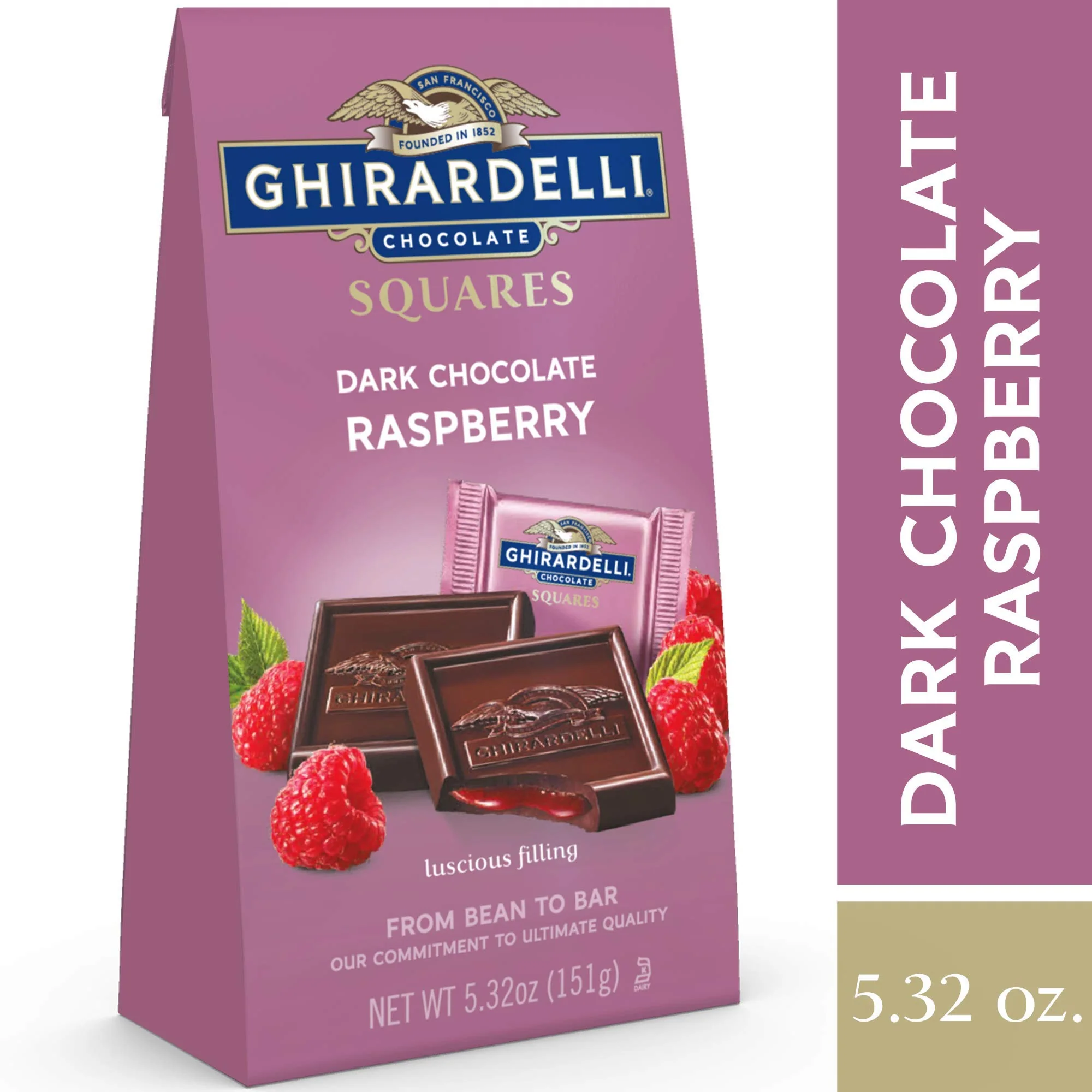 GHIRARDELLI Dark Chocolate Raspberry SQUARES, 5.32 oz Bag Premium Individually Wrapped Chocolate Candy Rich Dark Chocolate with Raspberry Filling - Image 7