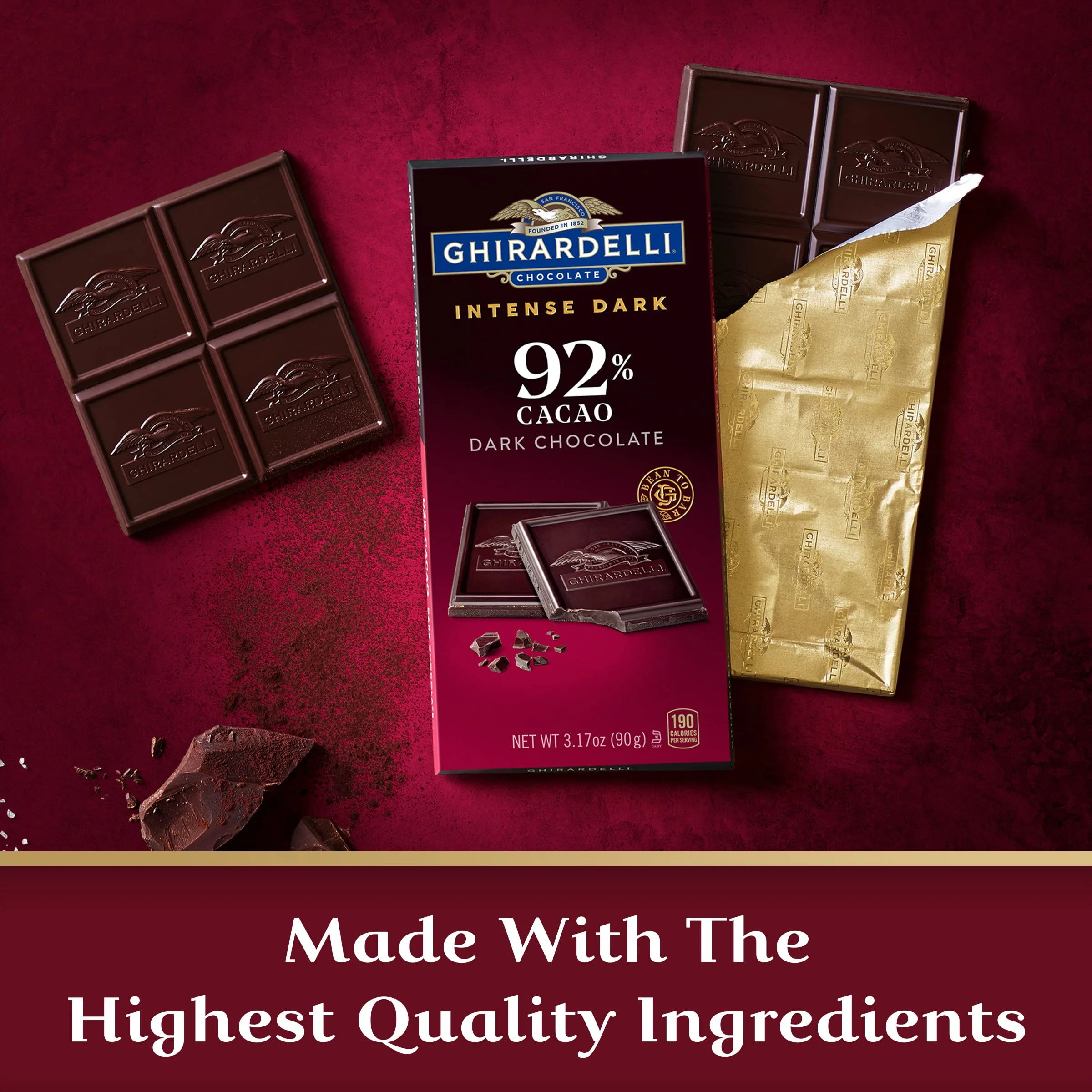 GHIRARDELLI INTENSE DARK 92% Cacao Chocolate Bars, 3.17 oz Bar (Pack of 12) – Premium Extra Dark Chocolate for Gifting & Sharing - Image 9
