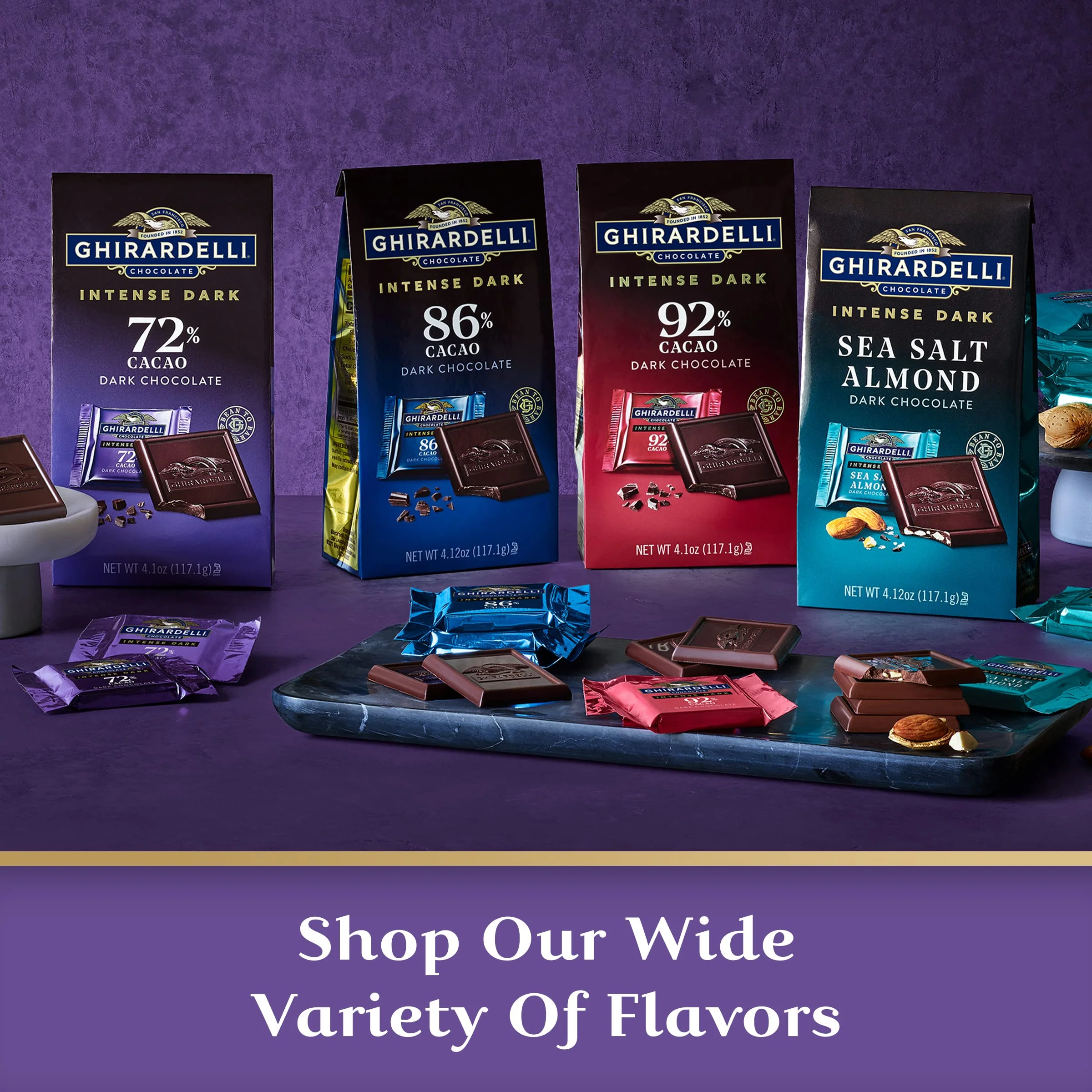 GHIRARDELLI Intense Dark Chocolate Squares, 72% Cacao Chocolate for Holiday Gifts and Stocking Stuffers, 4.1 Oz Bag (Pack of 6) - Image 6