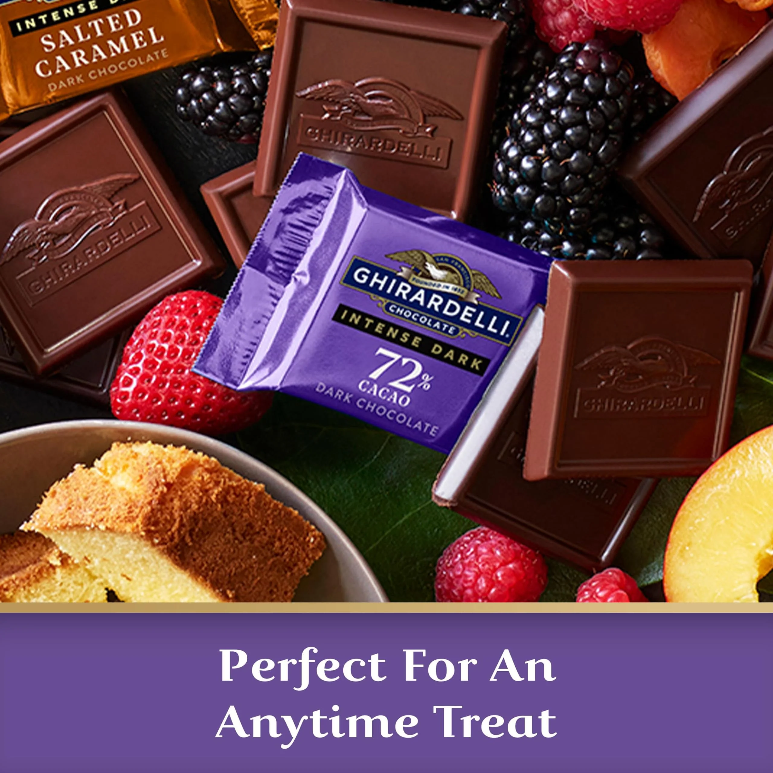 GHIRARDELLI Intense Dark Chocolate Squares, 72% Cacao Chocolate for Holiday Gifts and Stocking Stuffers, 4.1 Oz Bag (Pack of 6) - Image 8