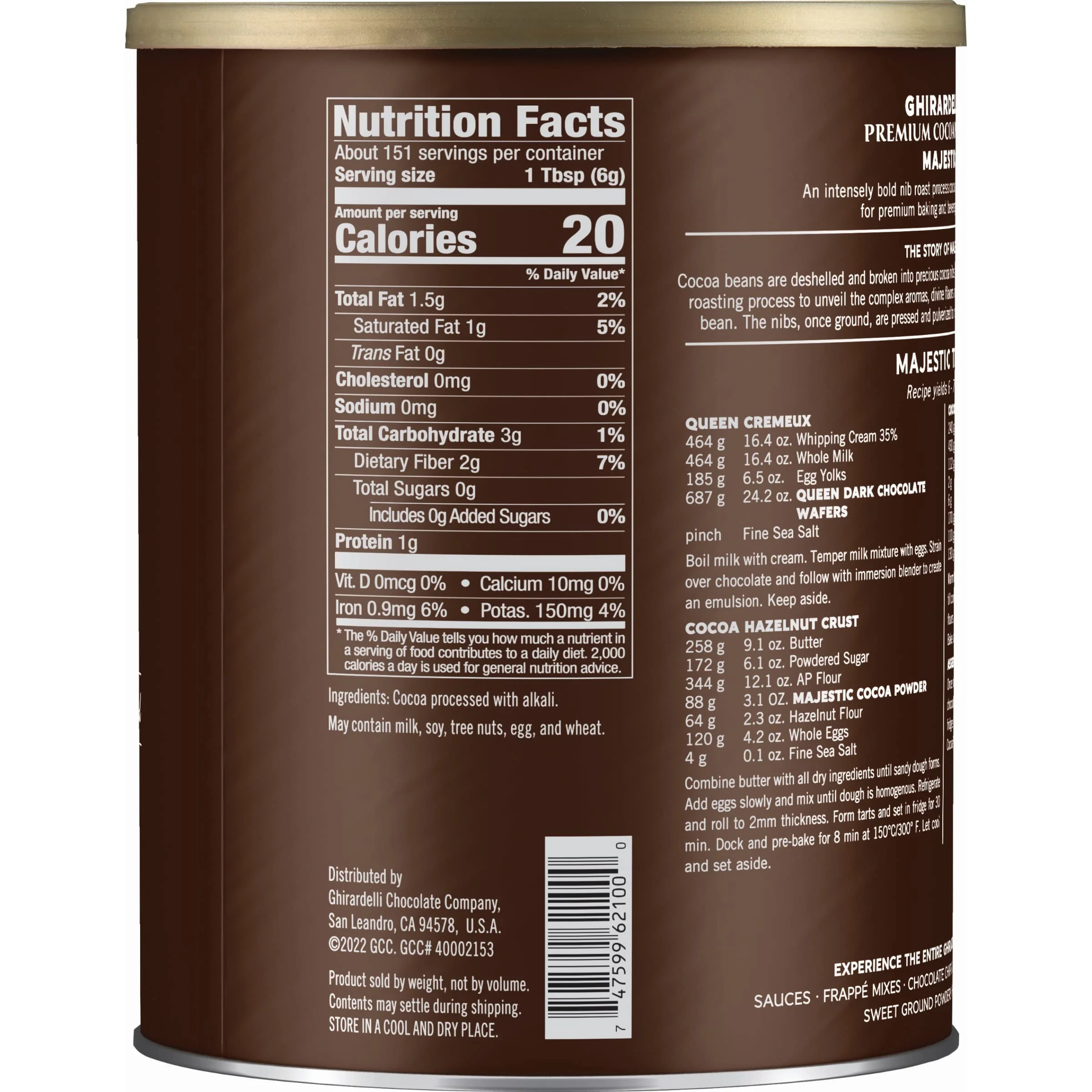 Ghirardelli Majestic Premium Cocoa Powder, 32 Ounce Can with Ghirardelli Stamped Barista Spoon - Image 9