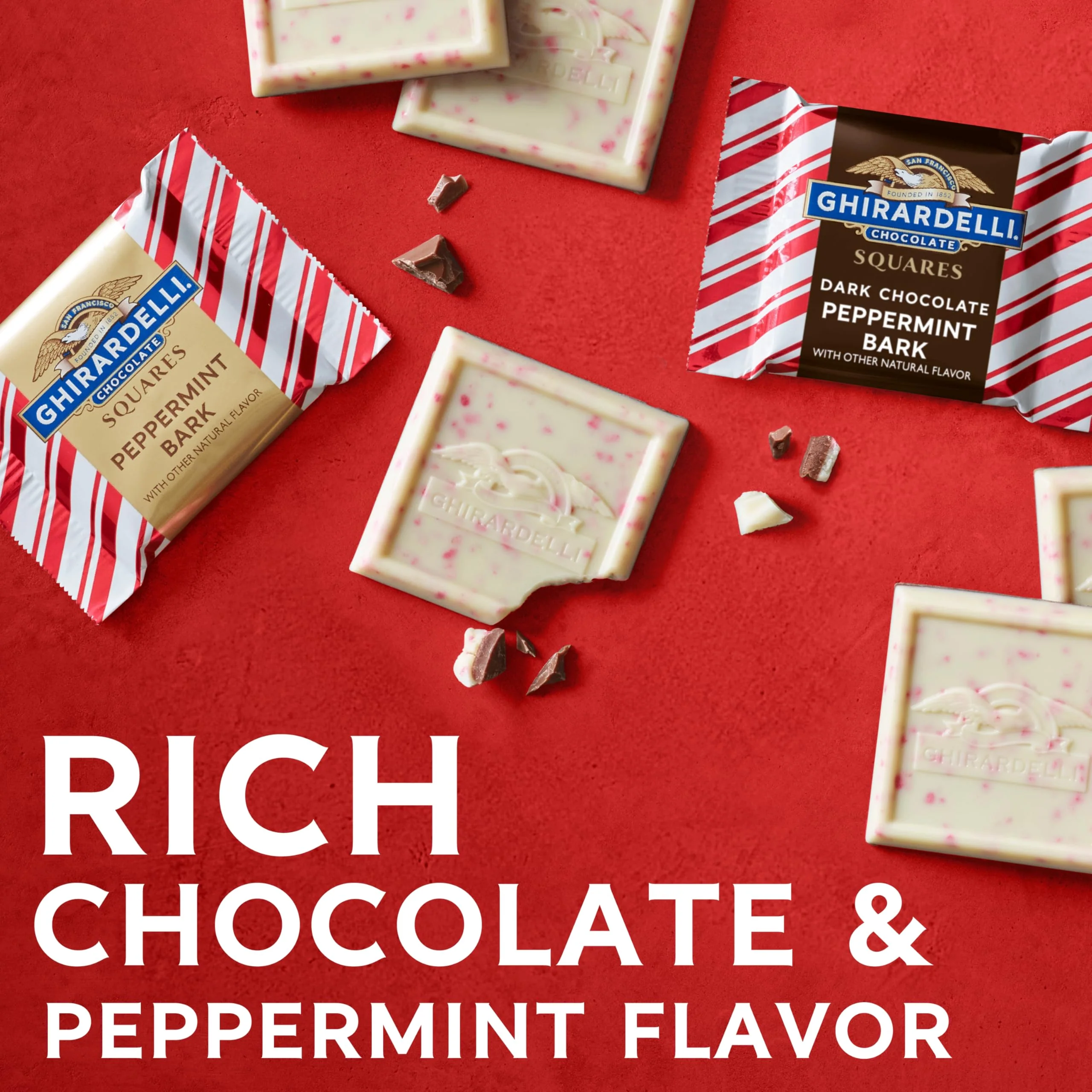 GHIRARDELLI Peppermint Bark SQUARES and Dark Chocolate Peppermint Bark SQUARES Assortment Holiday Gift Box, 24.7 oz - Image 6