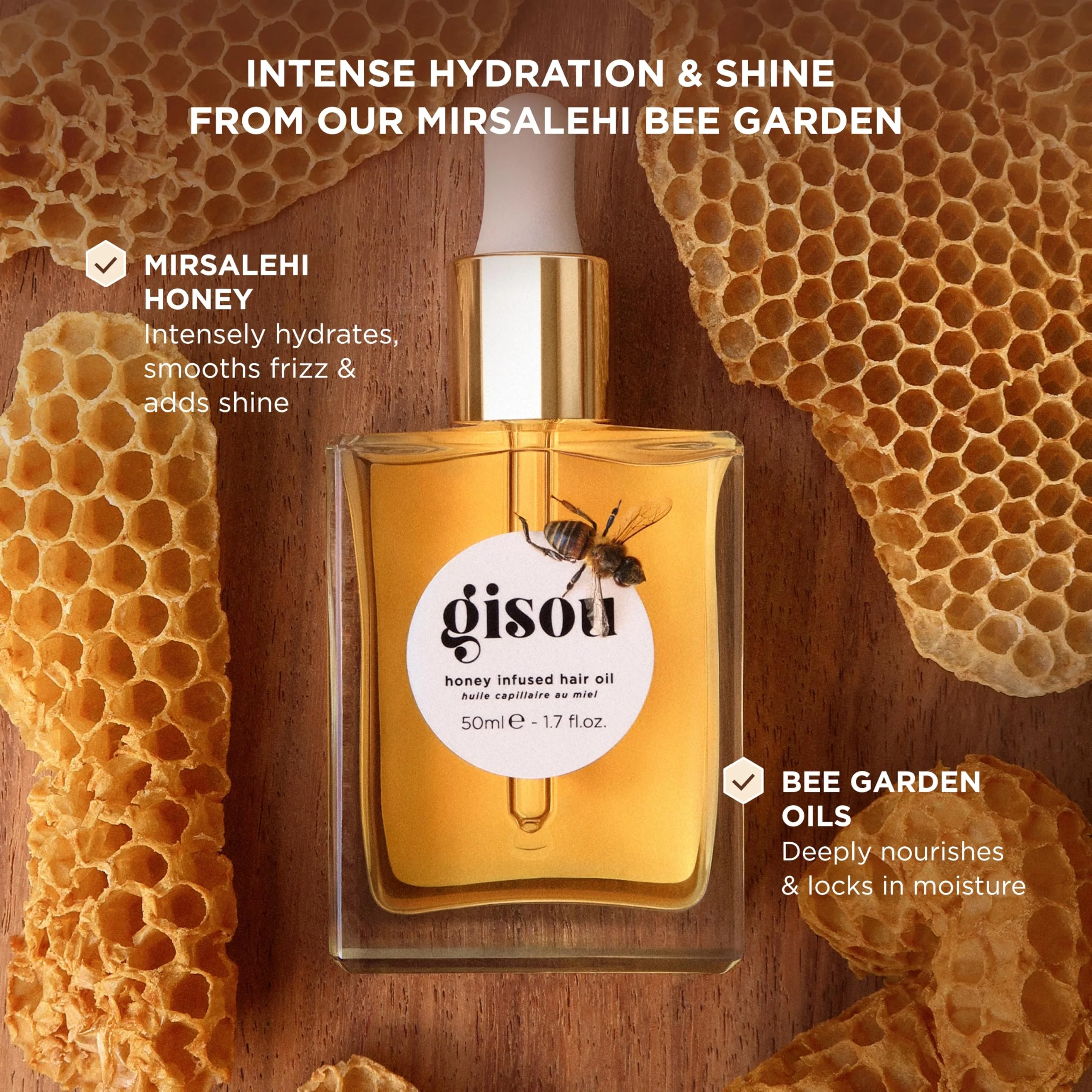 Gisou Honey Infused Hair Oil - Hydrating & Frizz Control Treatment with Mirsalehi Honey, Adds Shine & Heat Protectant for All Hair Types, 1.7 Fl Oz - Image 18