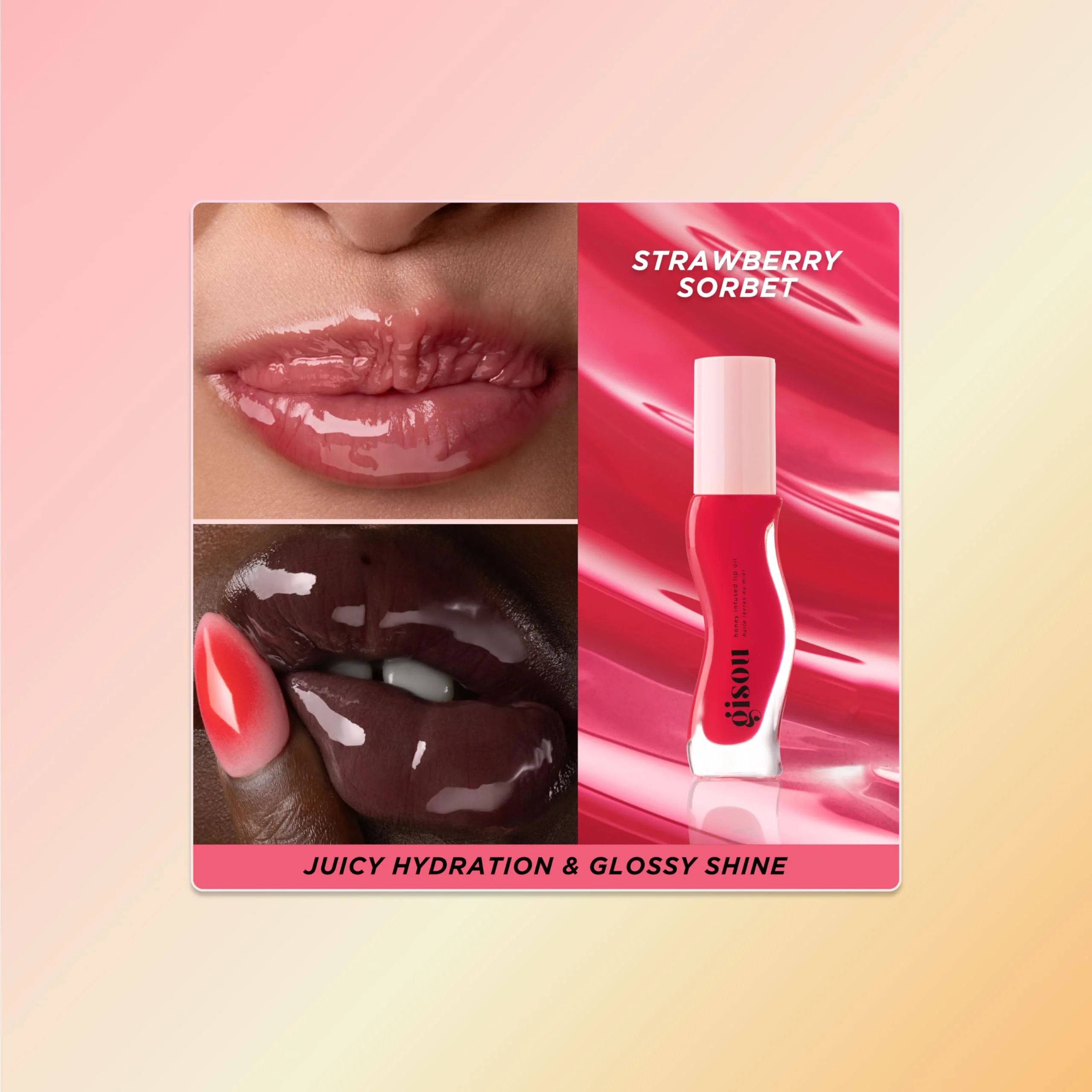Gisou Honey Infused Hydrating Lip Oil, Nourishing Lip Moisturizer for Dry Lips, 0.27 fl oz (Strawberry Sorbet) - Image 7