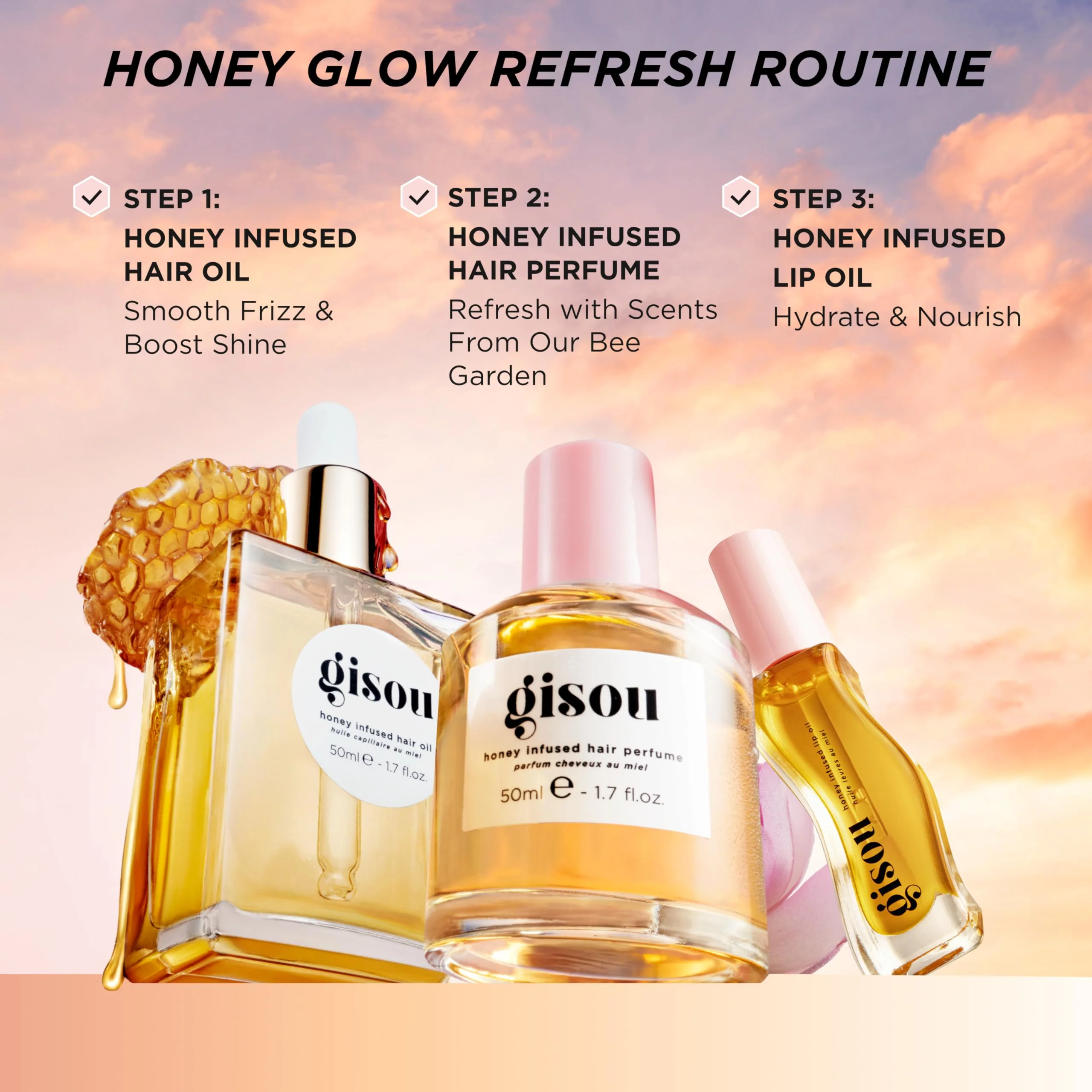 Gisou Honey Infused Hydrating Lip Oil, Nourishing Lip Moisturizer for Dry Lips (Fresh Honey) - Image 3