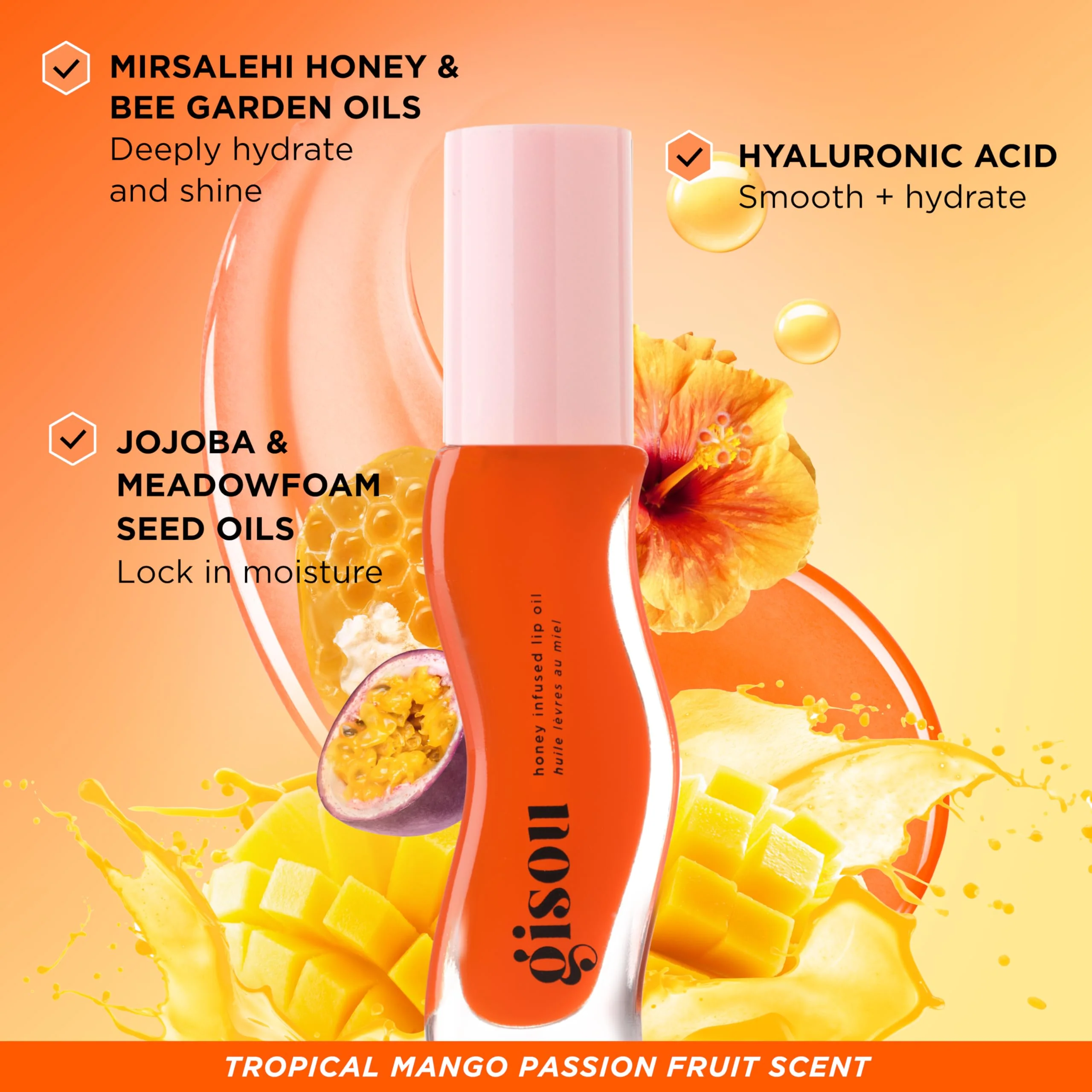 Gisou Honey Infused Hydrating Lip Oil, Nourishing Lip Moisturizer for Dry Lips (Mango Passion Punch) - Image 5