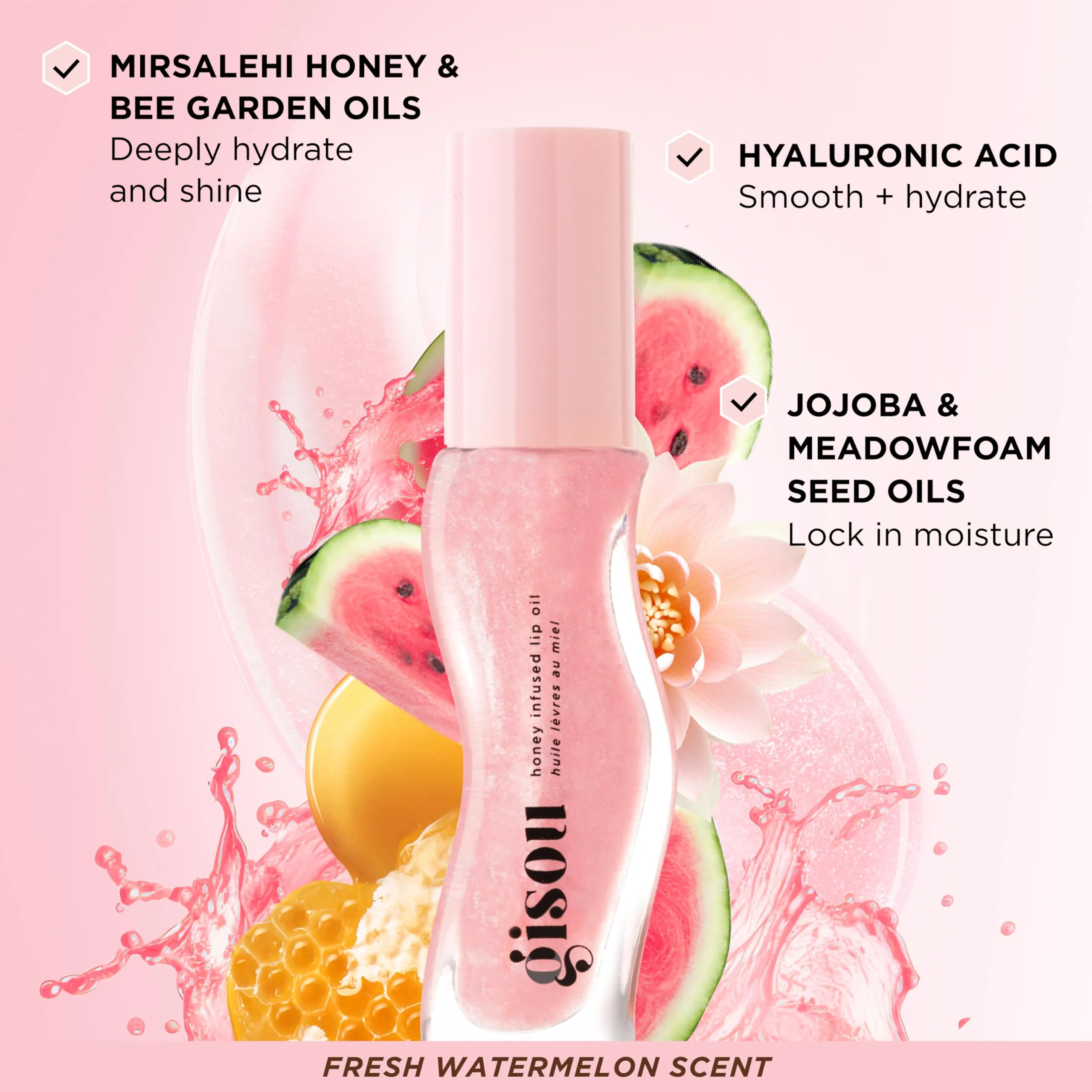 Gisou Honey Infused Lip Oil – Hydrating & Glossy Lip Oil with Mirsalehi Honey & Jojoba Seed Oil, Non-Sticky Shine, Watermelon Sugar, 0.27 Fl Oz - Image 5