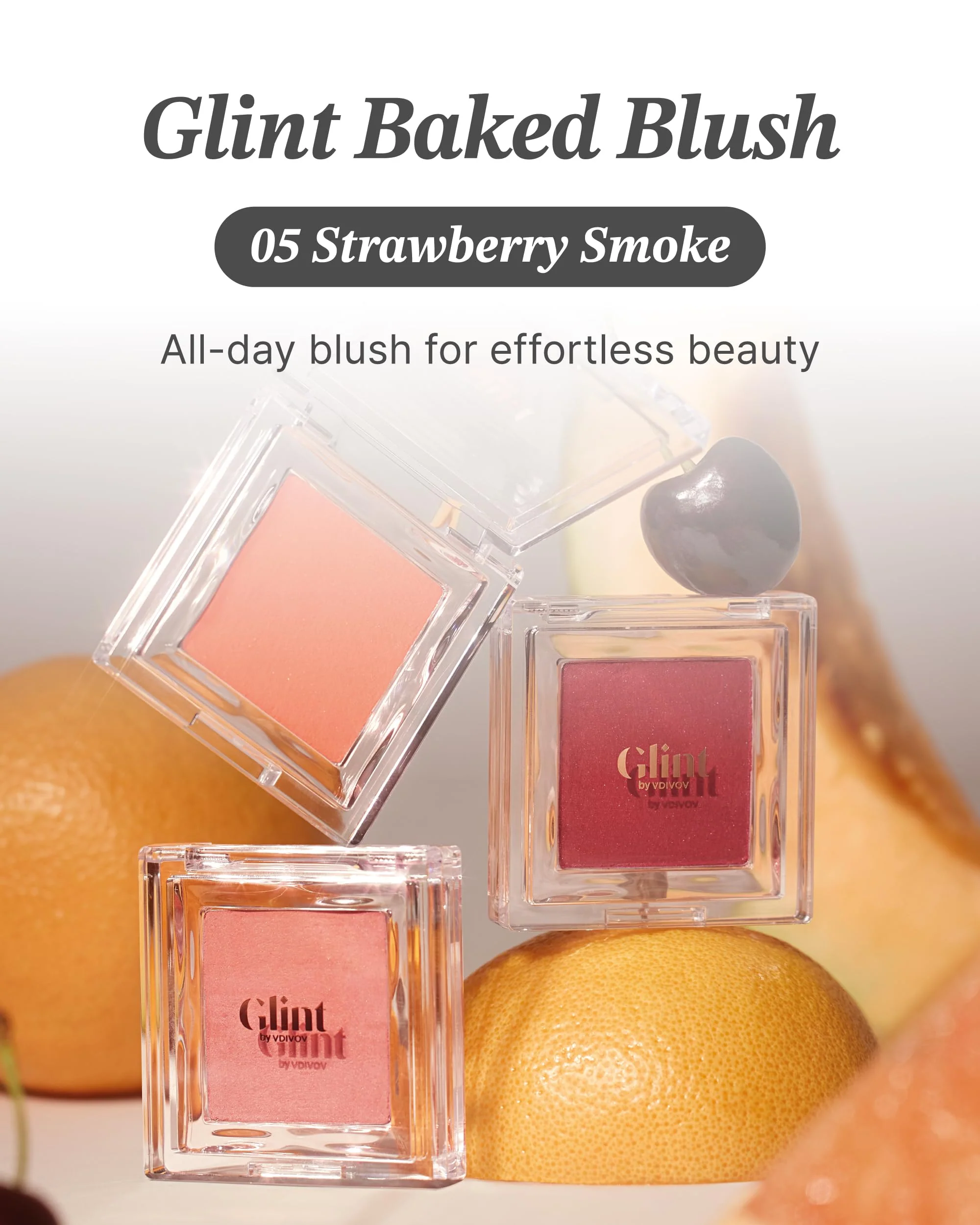 Glint Baked Blush (Strawberry Smoke, 0.08oz) - Long-Lasting, All-Day Face Blush Powder for a Natural Look. Korean Skin Care Makeup. Blendable Color for Eyes, Cheeks & Body. - Image 6