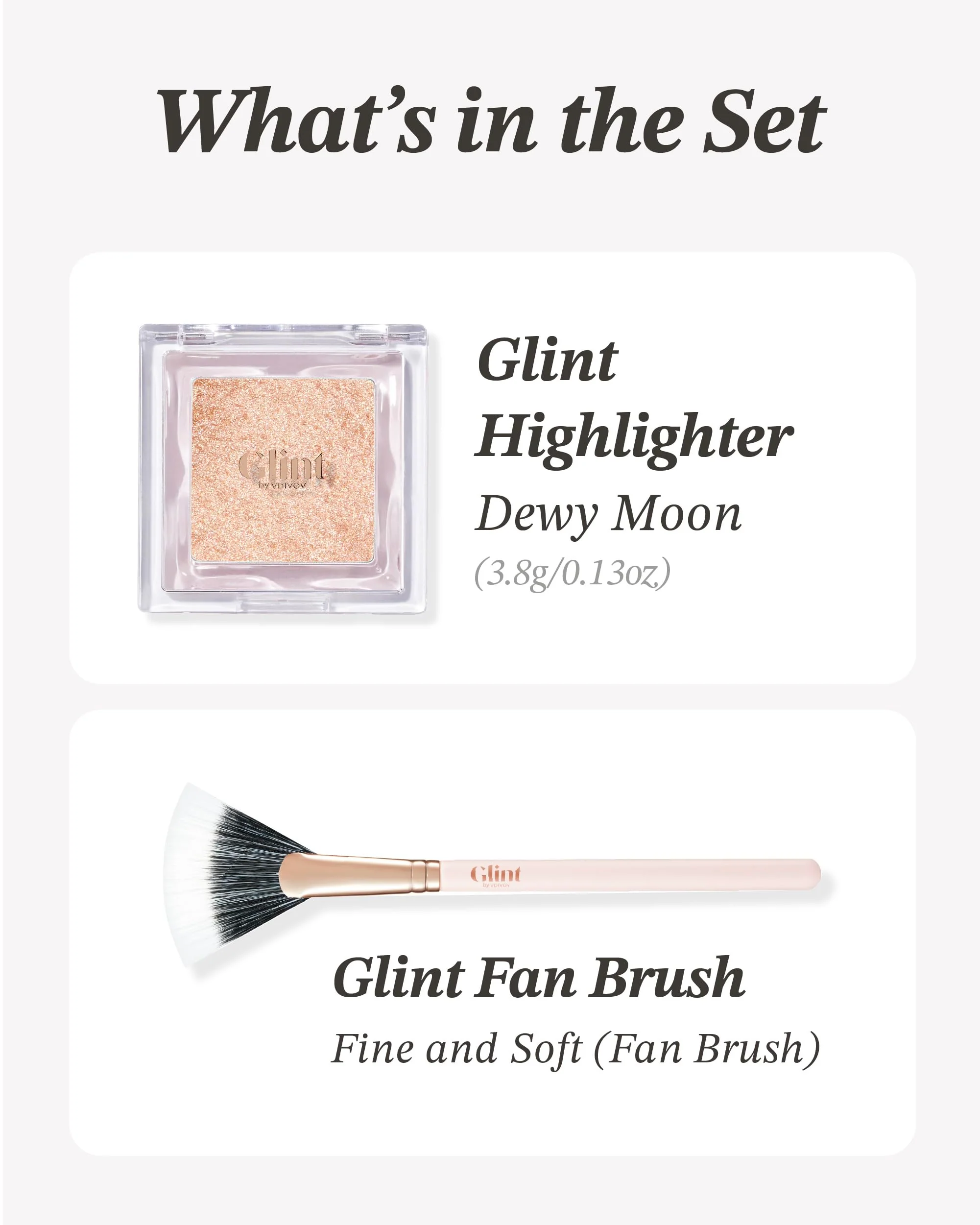 Glint Highlighter Special Set (Dewy Moon(Set), 0.08oz + Fan Brush) - Baked Highlighter for Natural Glow. Korean Makeup by LG Beauty. Rich Pigment, Silky Touch, Shimmer. - Image 3